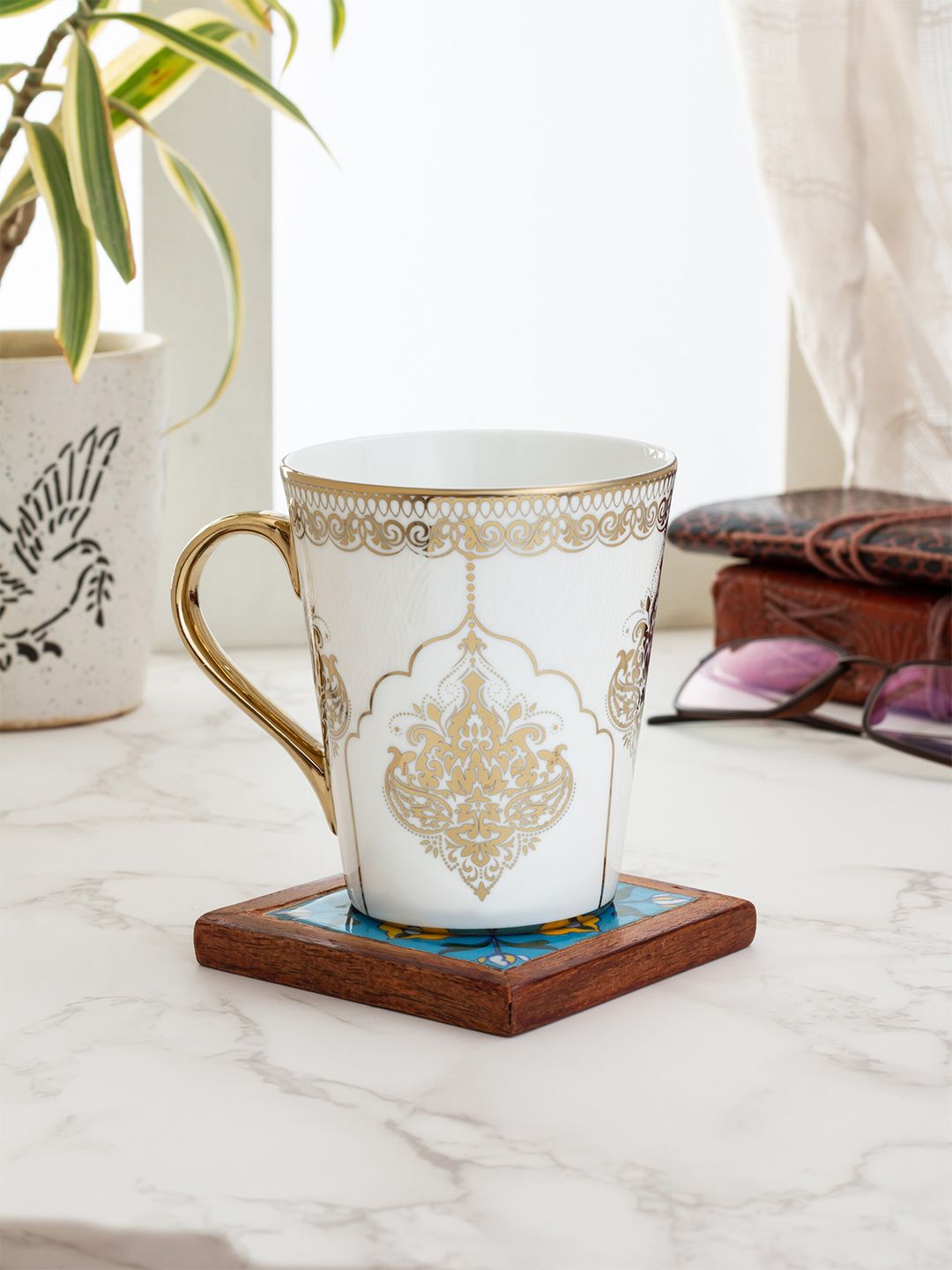 CLAY CRAFT White & Gold-Toned Printed Ceramic Mugs Price in India