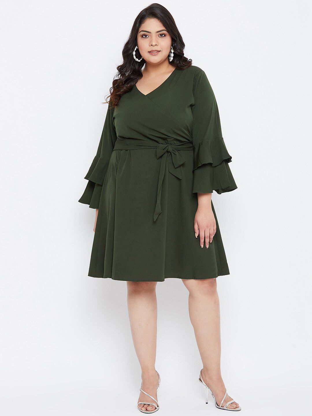 Uptownie Lite Plus Size Olive Crepe Tie-Up Wrap Dress Price in India