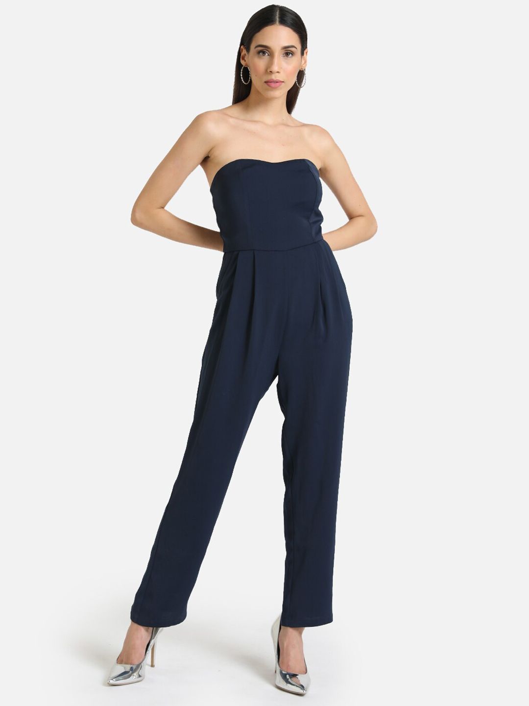 Kazo Women Navy Blue Solid Basic Jumpsuit Price in India
