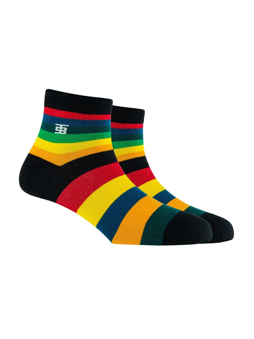 SockSoho Men Yellow & Black Striped Ankle-Length Socks