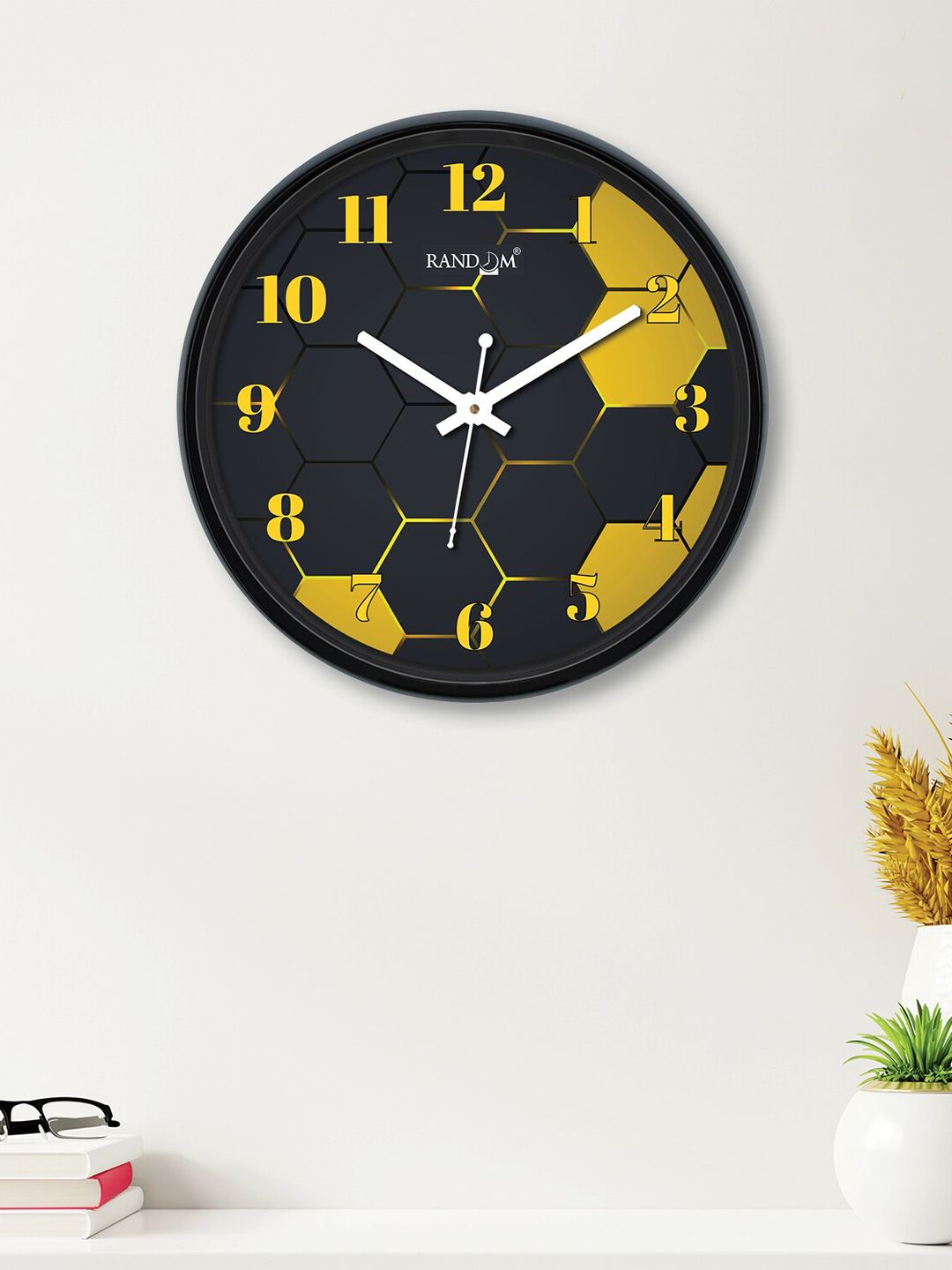 RANDOM Black & Yellow Printed Round 30 cm Analogue Wall Clock Price in India