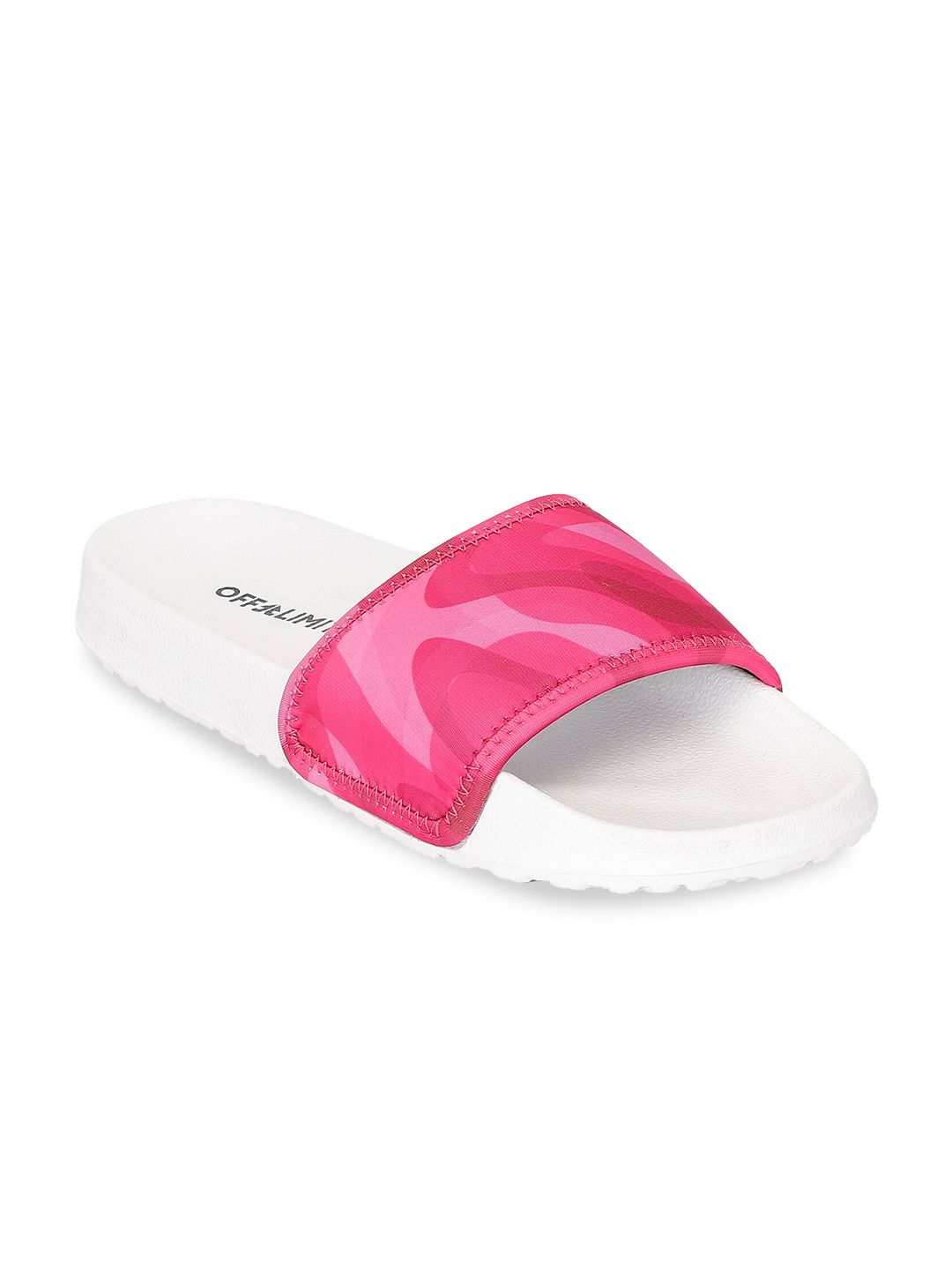 OFF LIMITS Women Pink & White Printed Sliders Price in India