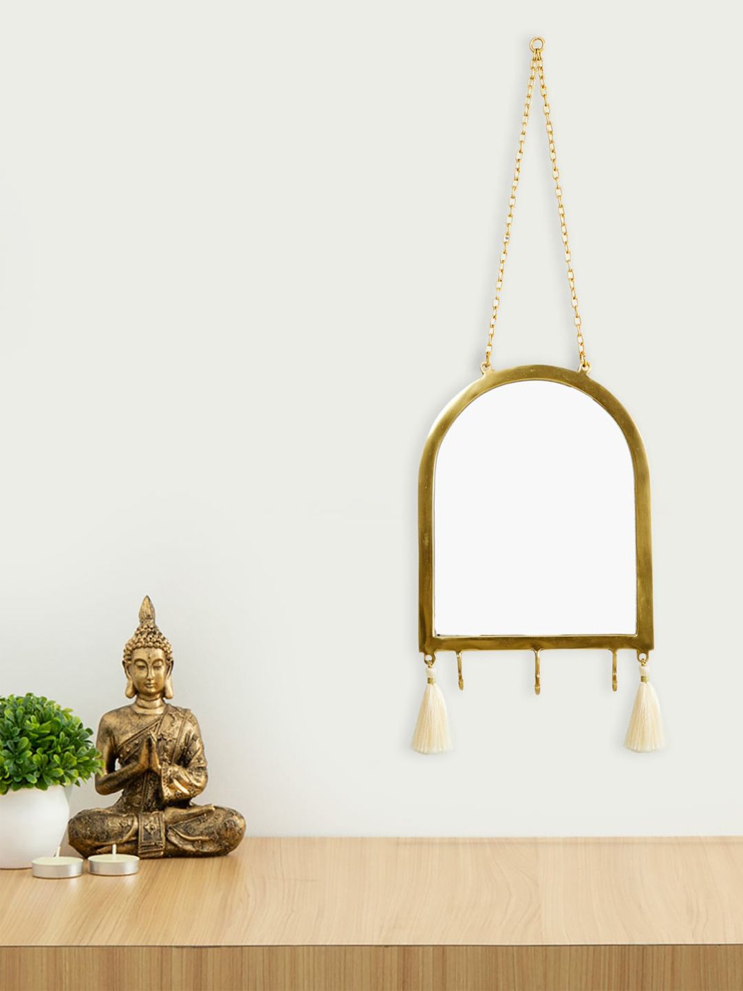 Home Centre Gold-Toned Eternity Decor Mirror with Hooks and Chain Price in India