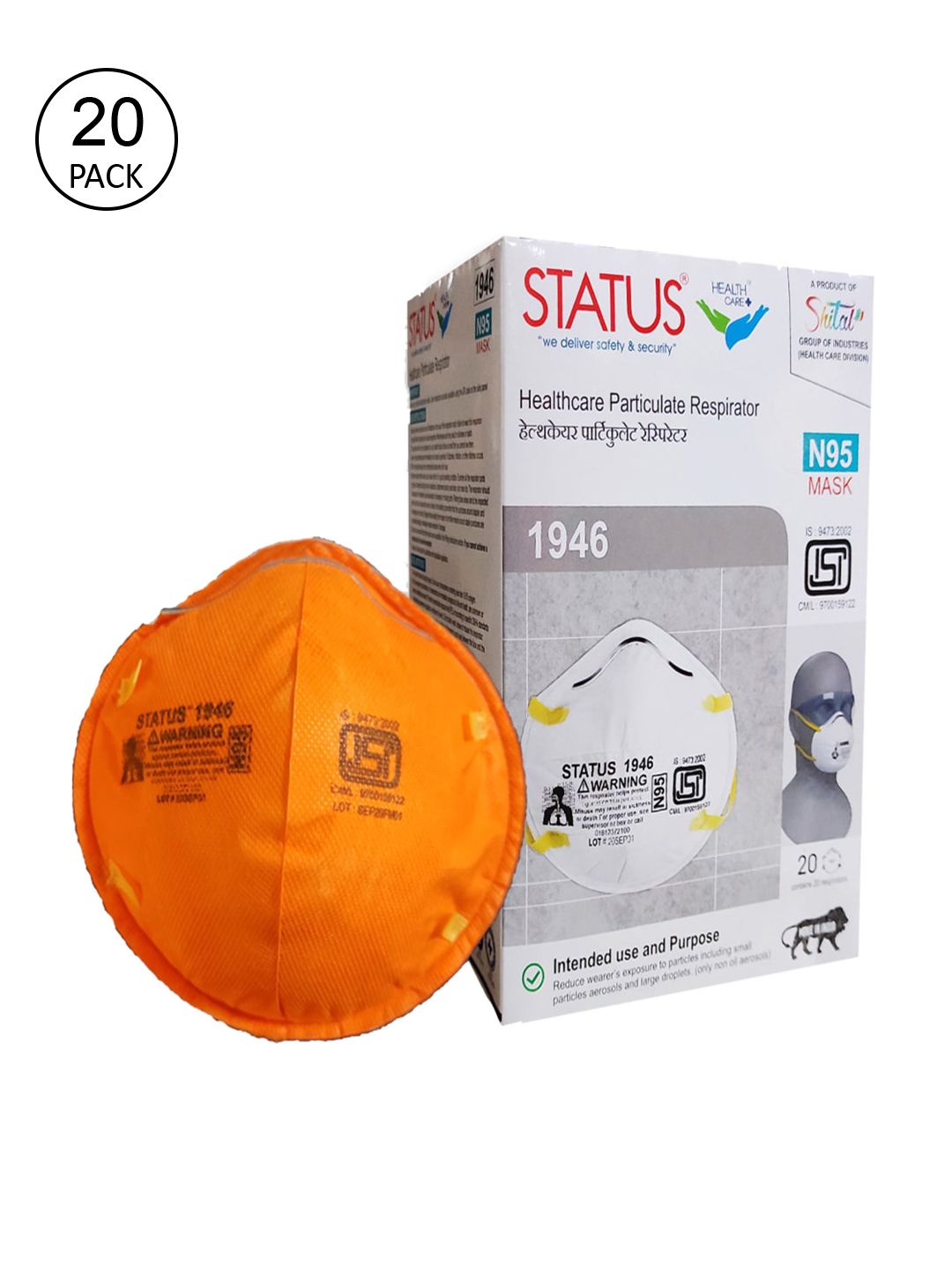 Status Unisex Pack Of 20 Orange Solid 5-Ply Reusable N95 Masks Price in India