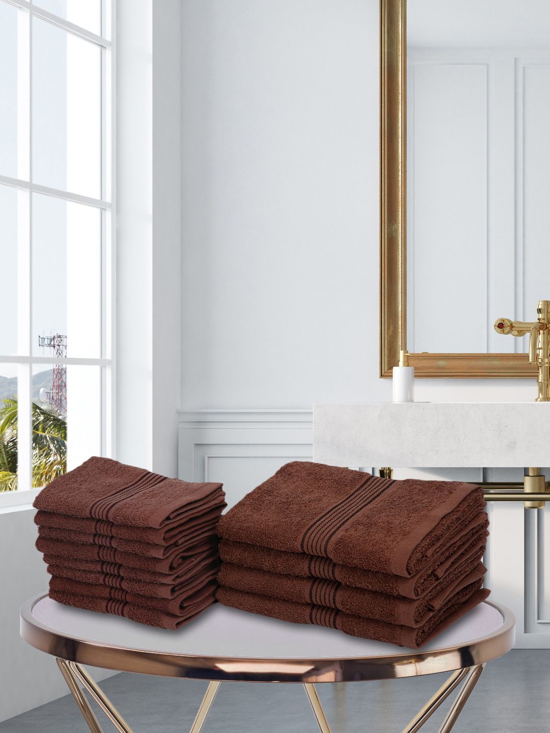 BIANCA Set Of 12 Brown Solid 380 GSM Pure Cotton Super-Soft Terry Towels Price in India