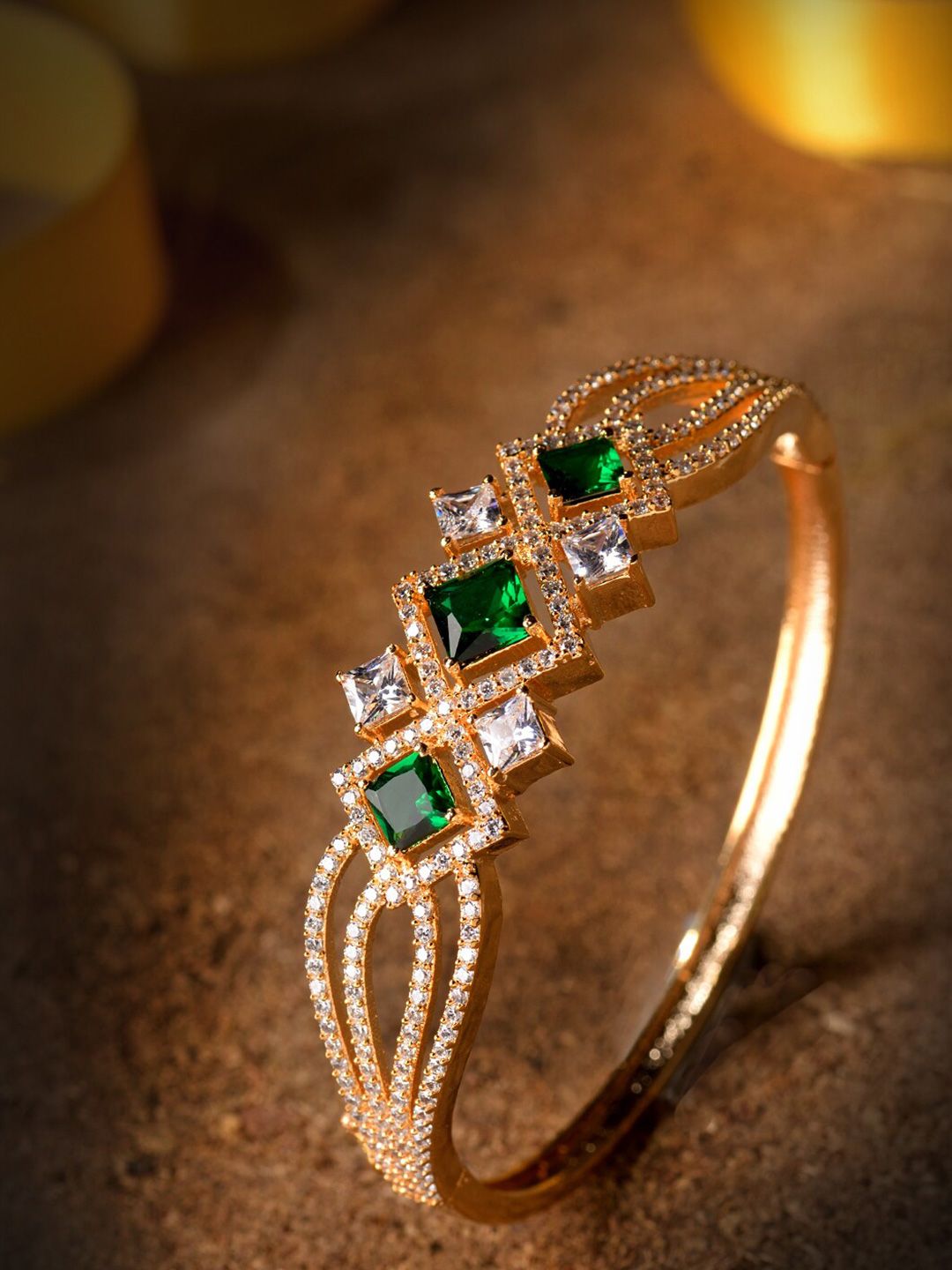 Saraf RS Jewellery Gold-Plated & Green Handcrafted Bangle-Style Bracelet Price in India