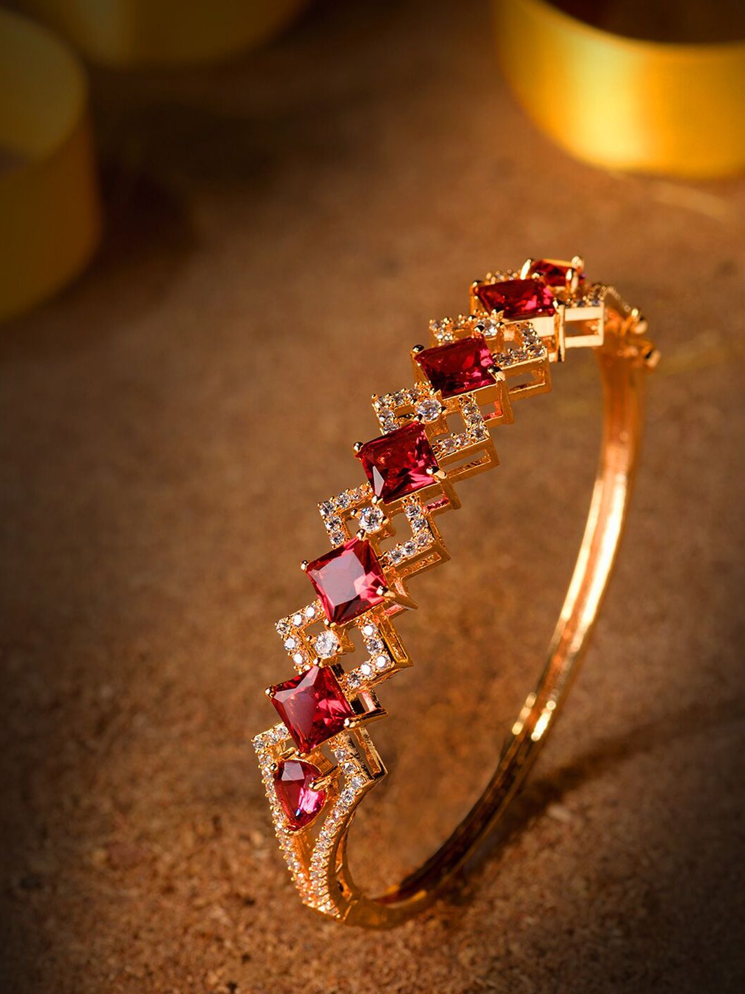 Saraf RS Jewellery Gold-Plated & Magenta Handcrafted Bangle-Style Bracelet Price in India