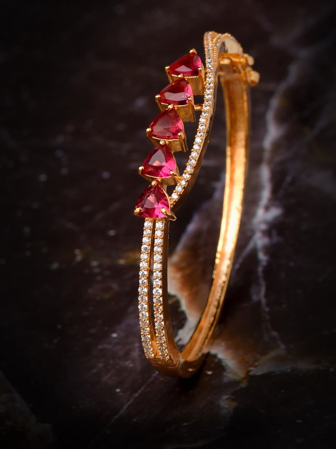 Saraf RS Jewellery Gold-Plated Ruby Stone & AD Studded Handcrafted Bangle-Style Bracelet Price in India