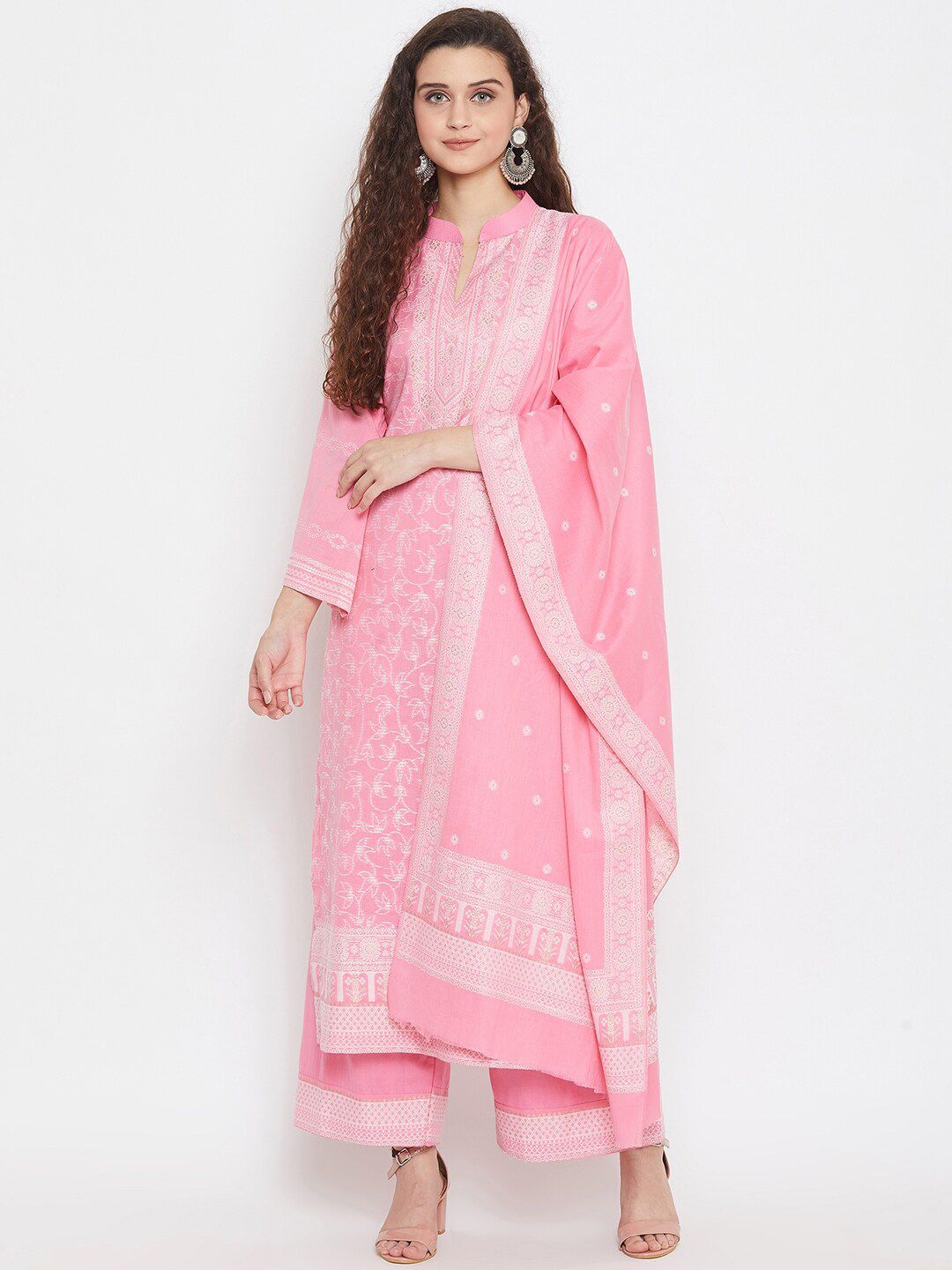 Safaa Pink & White Woven Design Pure Cotton Unstitched Dress Material Price in India