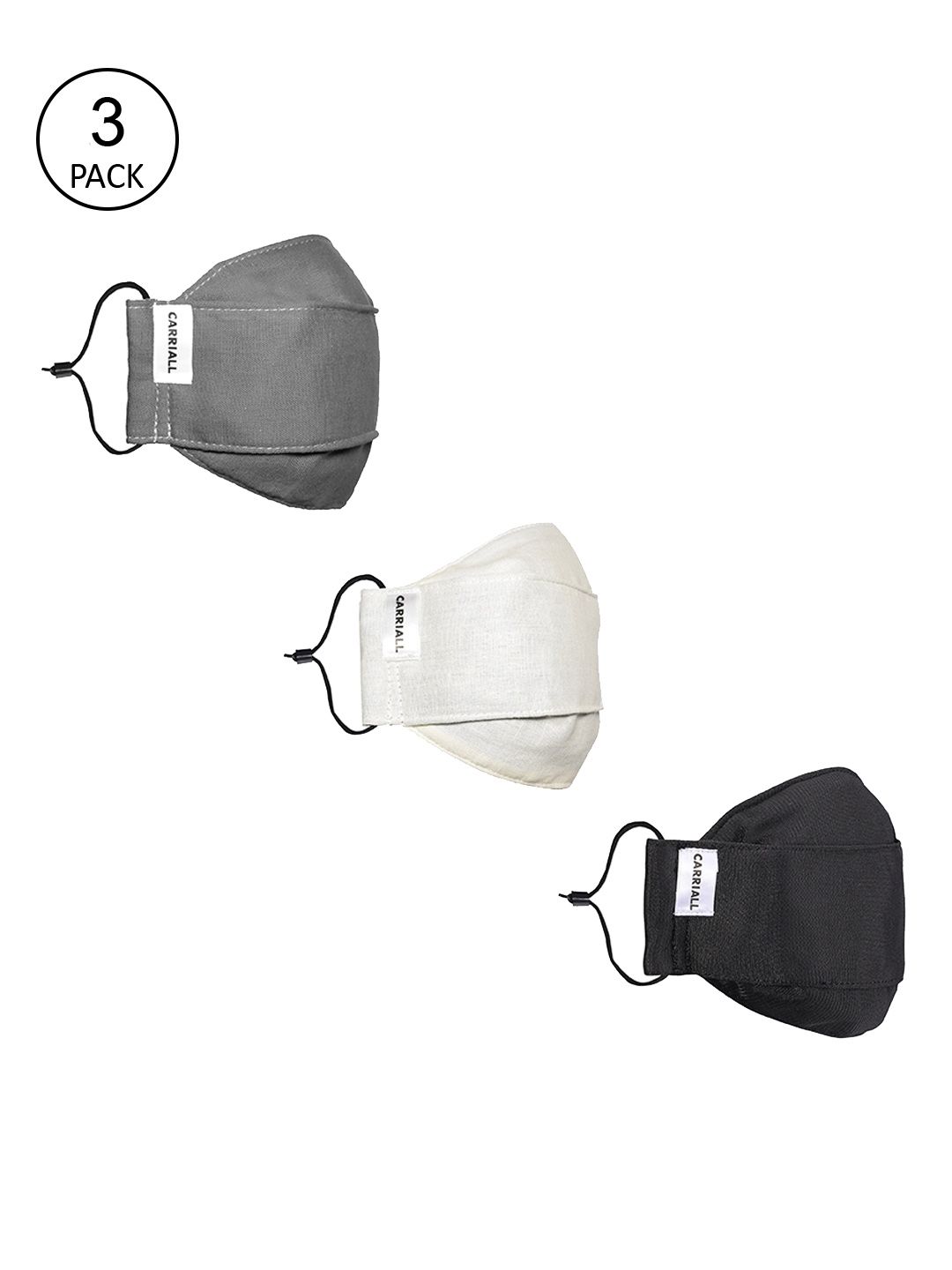 CARRIALL Unisex Pack Of 3 Assorted 3-Ply Reusable Cotton Cloth Face Masks Price in India