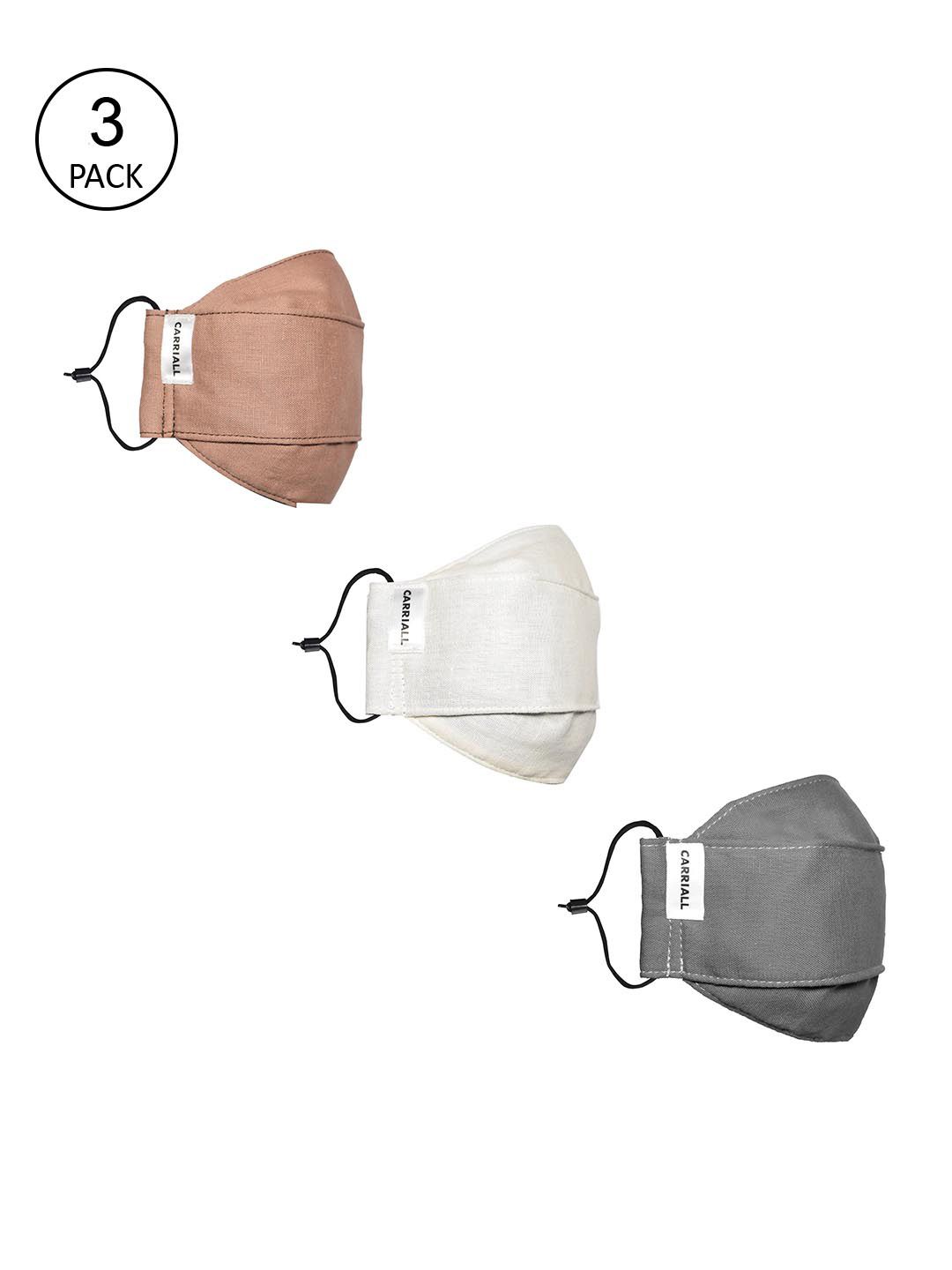 CARRIALL Unisex Pack Of 3 Assorted 3-Ply Reusable Cotton Cloth Face Masks Price in India