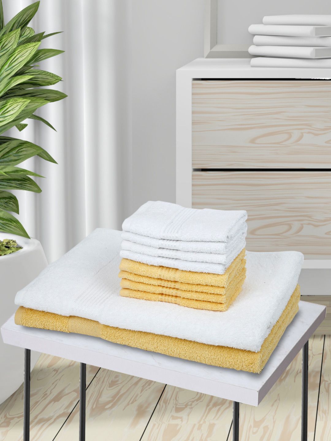BIANCA Set Of 10 Solid 380 GSM Pure Cotton Towel Set Price in India