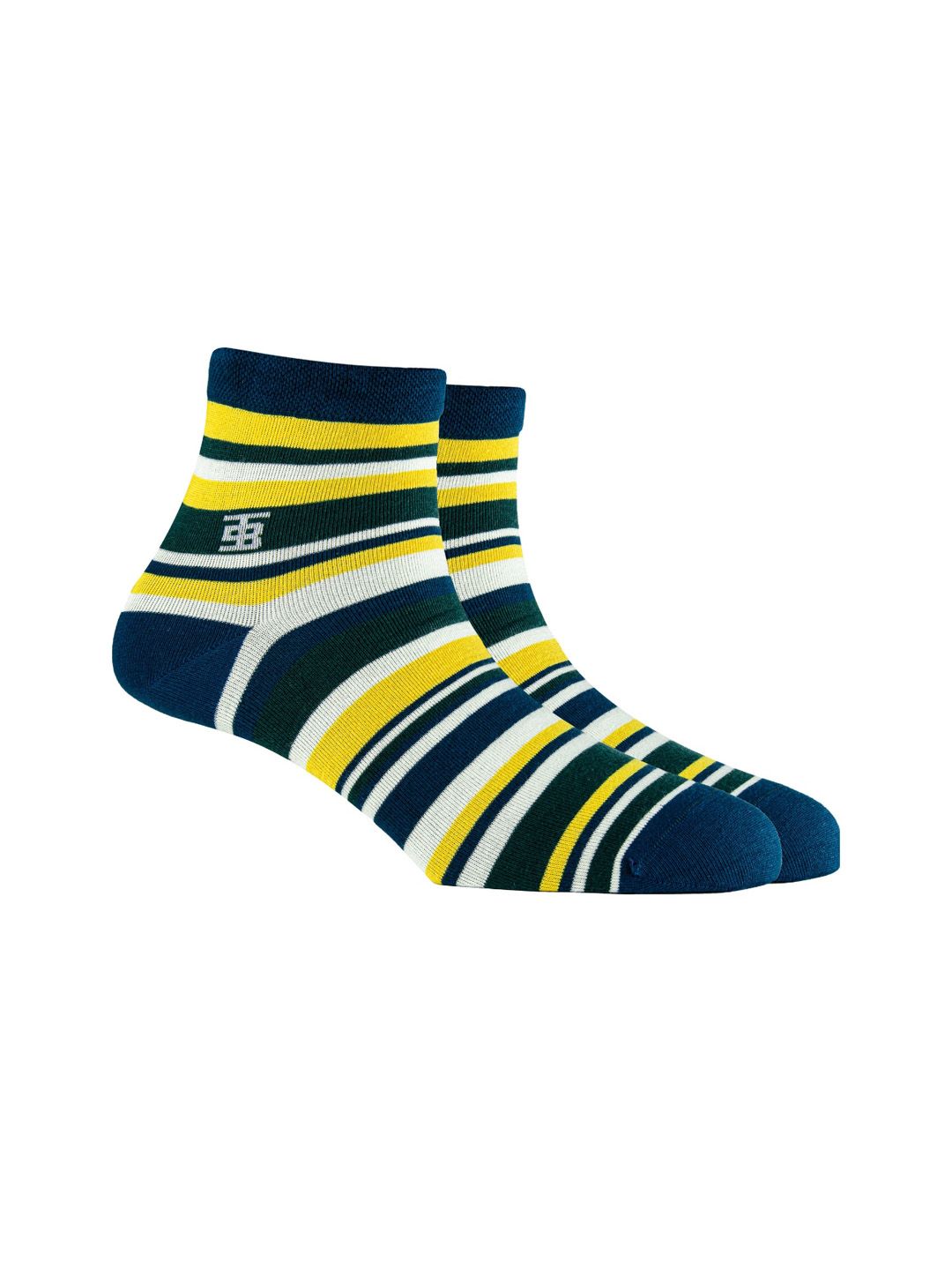 SockSoho Men Blue & Yellow Striped Ankle-Length Socks