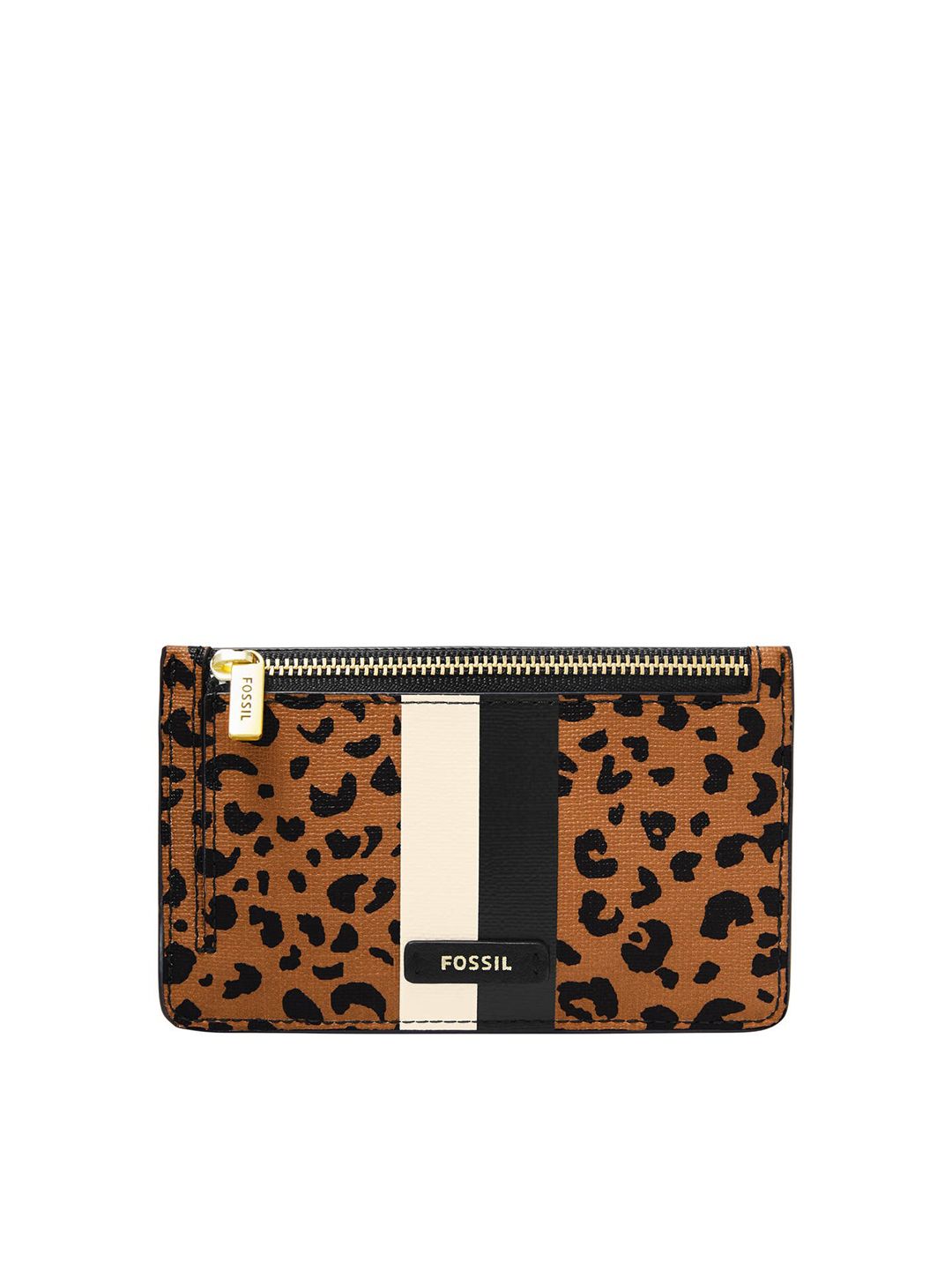 Fossil Women Brown & Black Printed Leather Card Holder Price in India