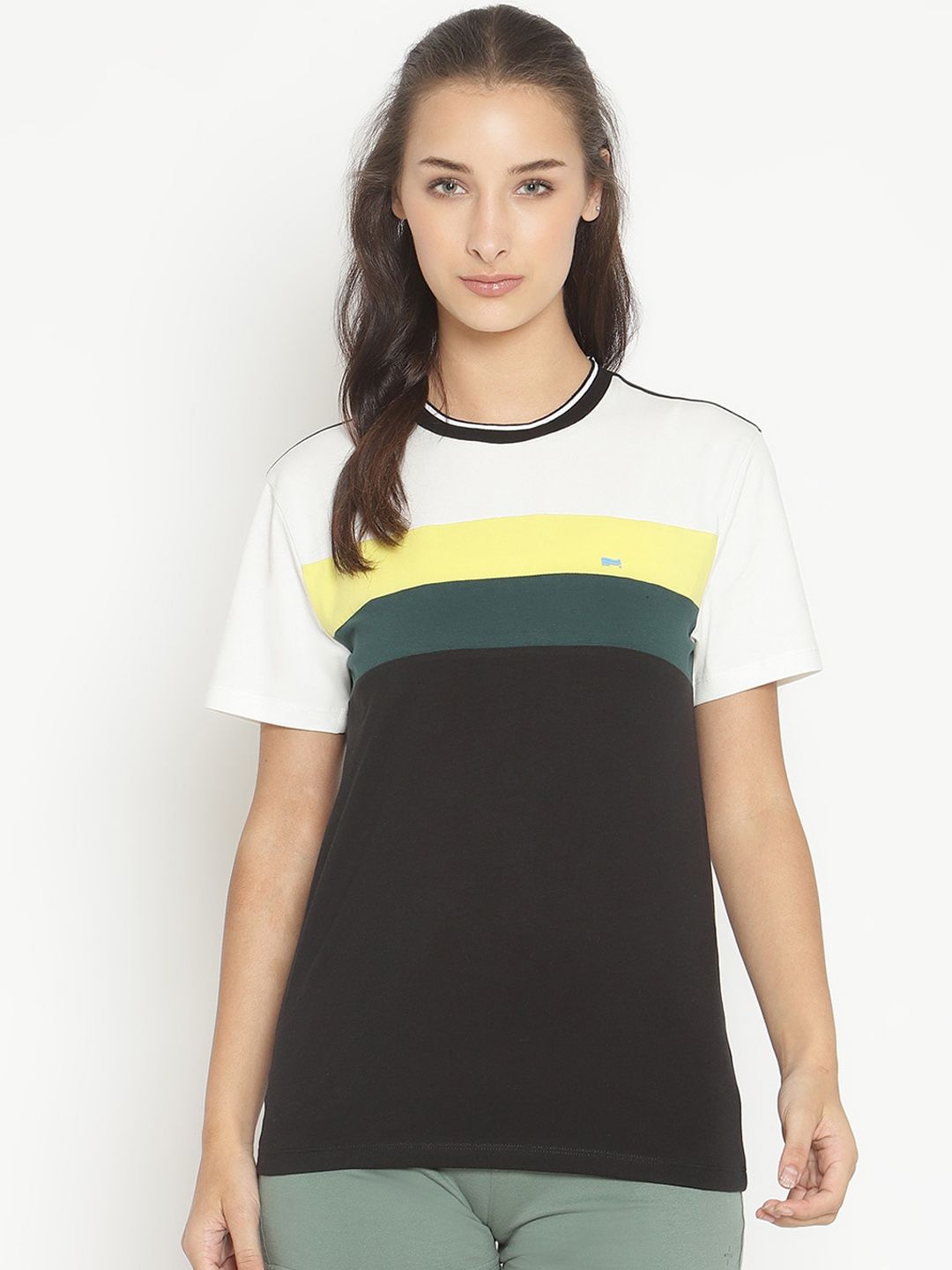 COASTLAND Women White & Yellow Colourblocked Lounge T-Shirt Price in India