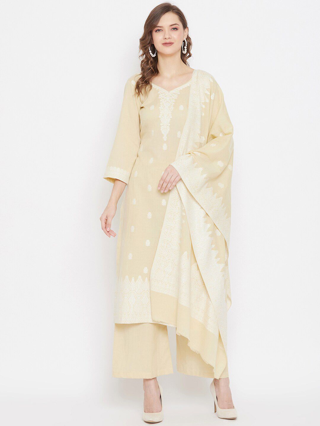 Safaa Beige & Cream-Coloured Pure Cotton Woven Design Unstitched Dress Material For Summer Price in India