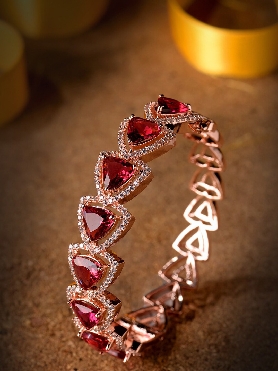 Saraf RS Jewellery Rose Gold-Plated & Magenta Handcrafted Bangle-Style Bracelet Price in India