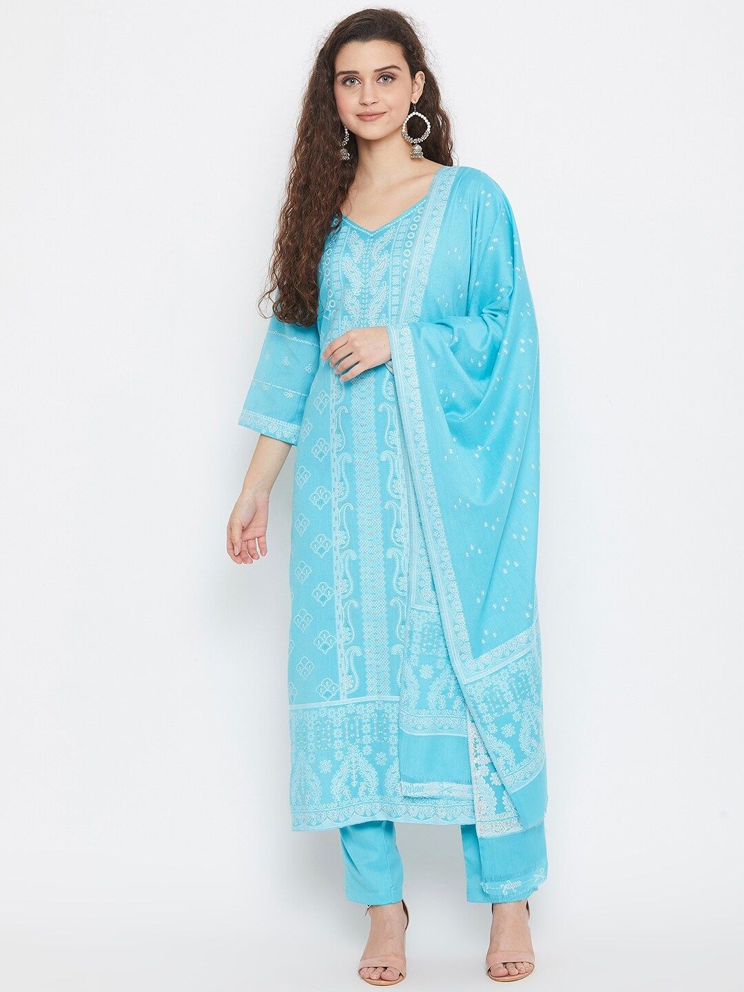 Safaa Blue & White Pure Cotton Woven Design Unstitched Dress Material For Summer Price in India