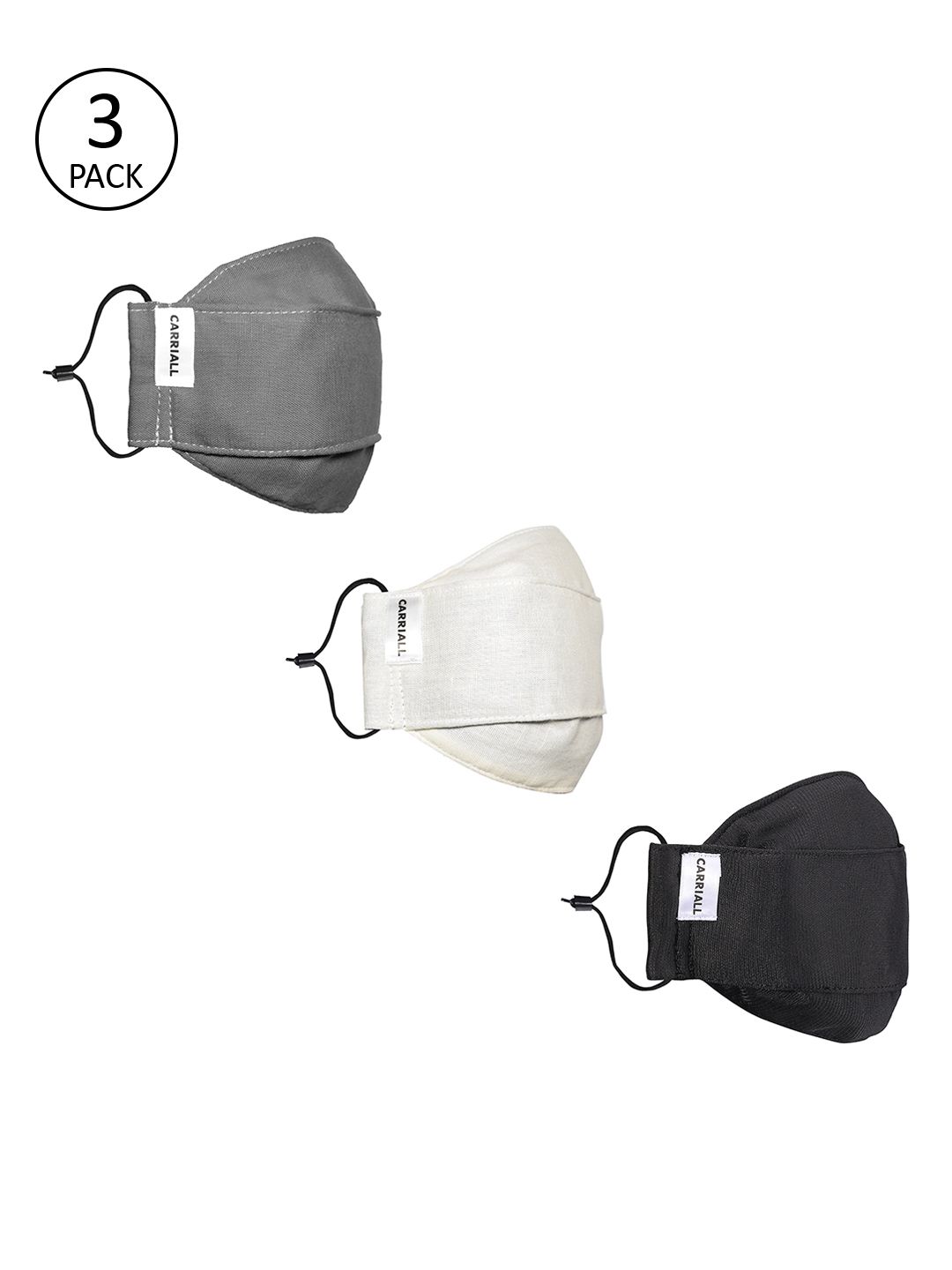 CARRIALL Unisex Pack Of 3 Assorted 3-Ply Cotton Reusable Cloth Masks Price in India