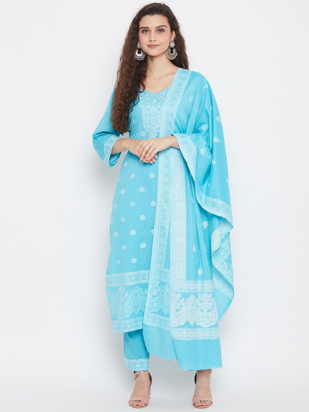 Safaa Blue Pure Cotton Woven Design Unstitched Dress Material For Summer Price in India