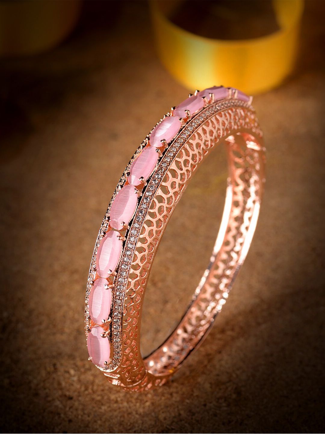 Saraf RS Jewellery Rose Gold-Plated & Pink Handcrafted Bangle-Style Bracelet Price in India