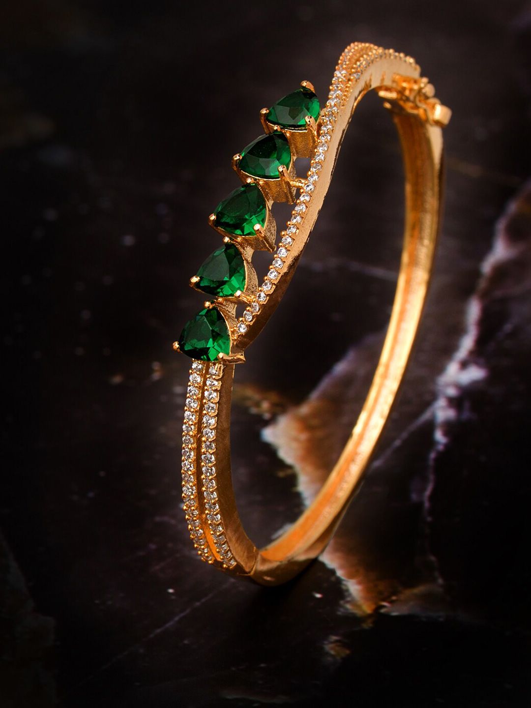 Saraf RS Jewellery Gold-Plated & Green Handcrafted Bangle-Style Bracelet Price in India