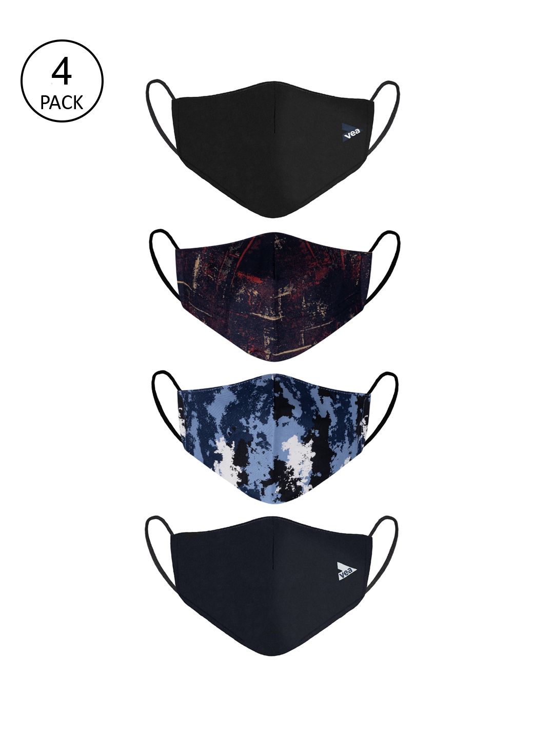 VEA Unisex Pack Of 4 Printed Cotton 3-Ply Reusable Outdoor Cloth Masks Price in India