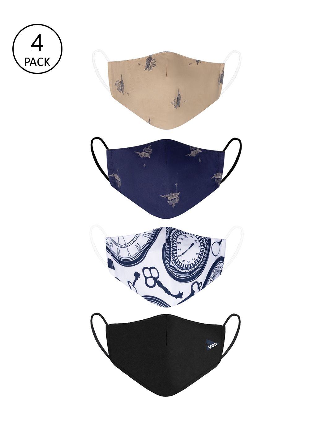 VEA Unisex Pack Of 4 Printed 3-Ply Reusable Protective Outdoor Masks Price in India