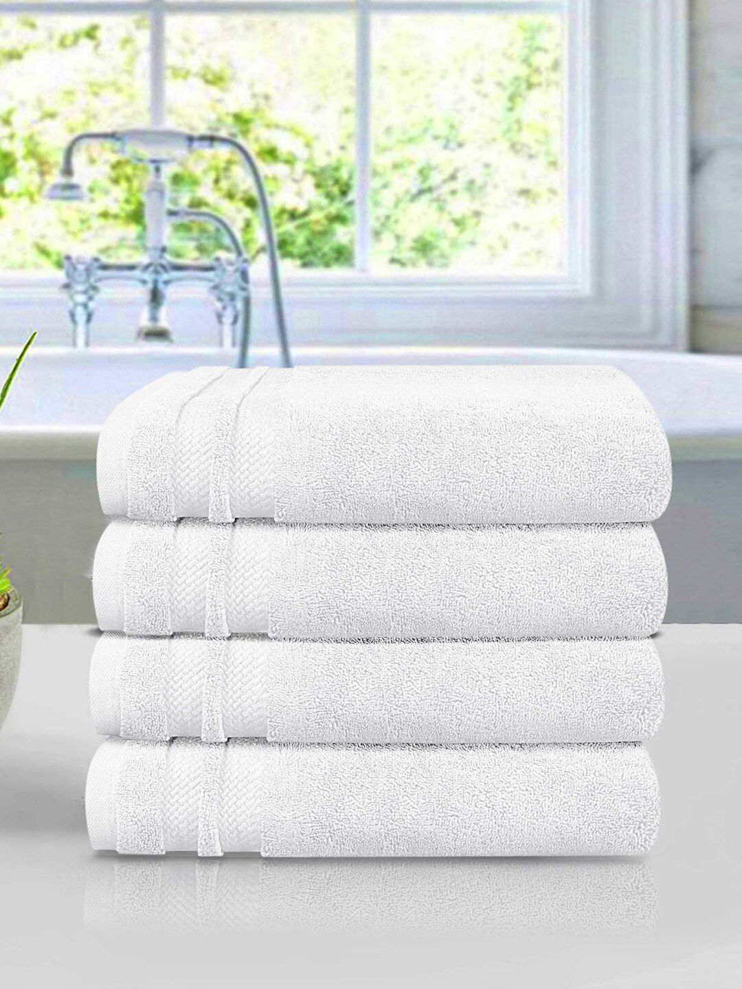 Trident 4 Piece Hand Towel Set White Luxury Collection 100% Cotton 625 GSM Price in India