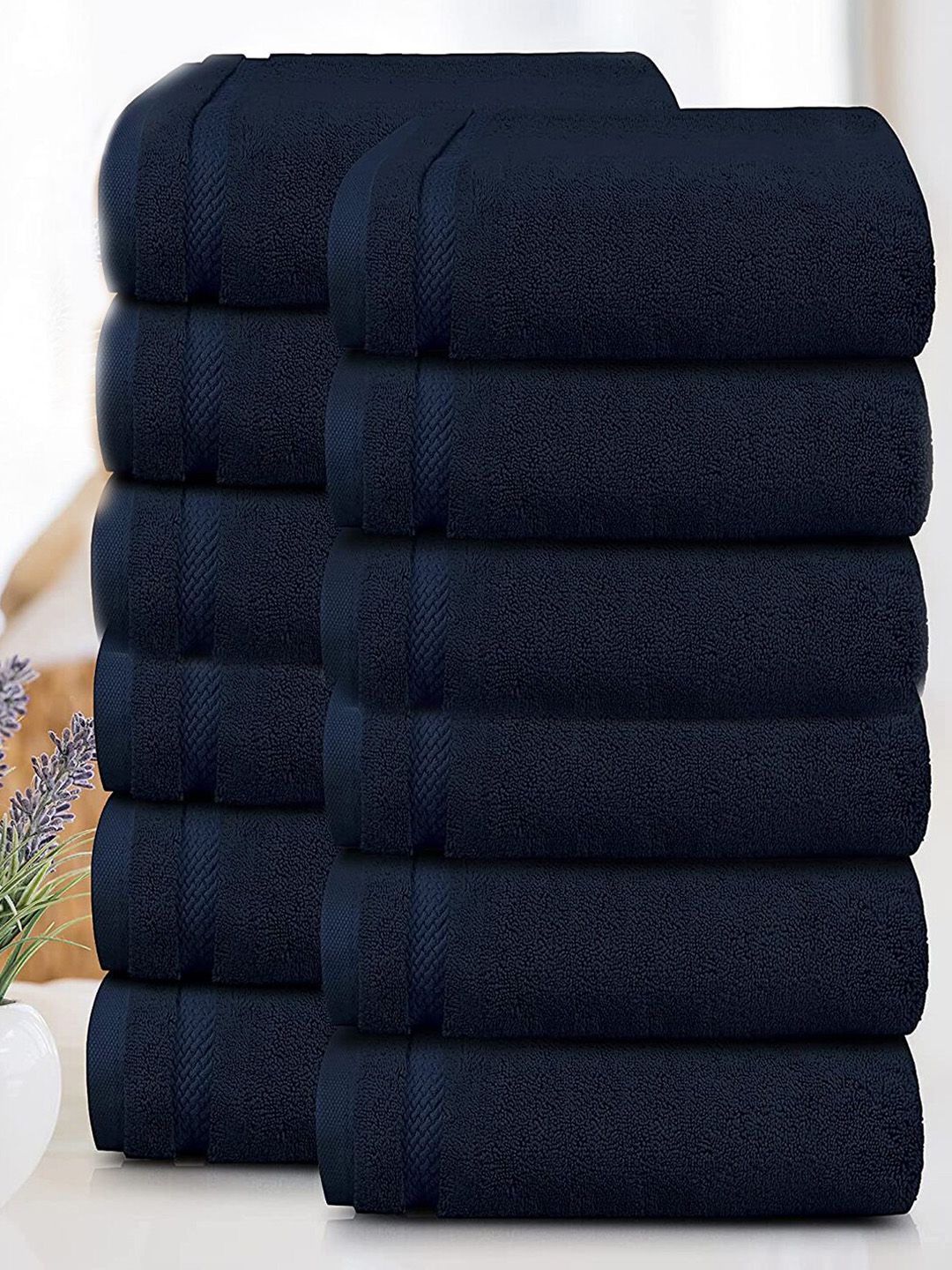 Trident 12 Piece Face Towel Set Navy Blue Luxury Collection 100% Cotton 625 GSM Price in India