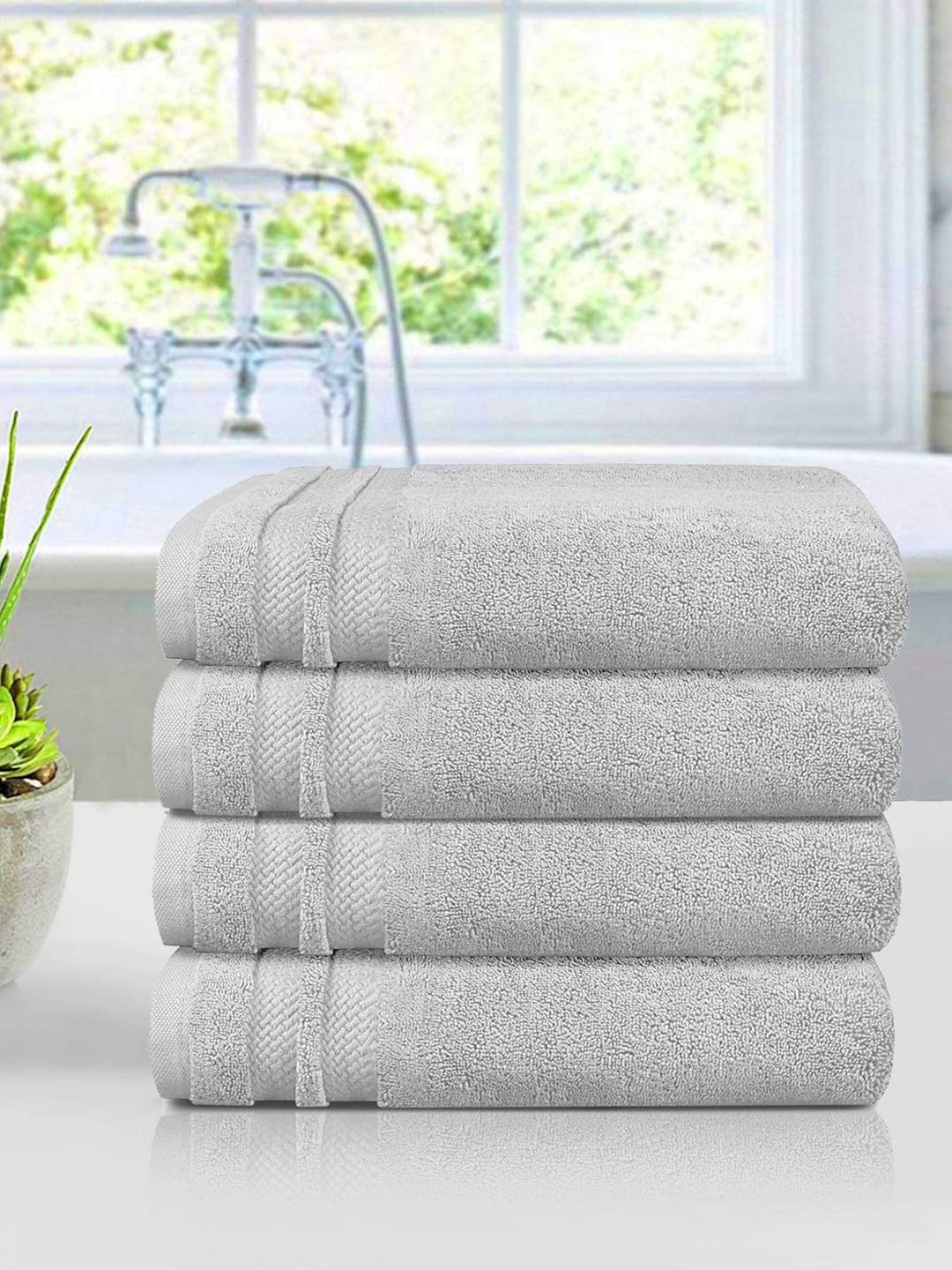 Trident Unisex Set of 4 Grey 625 GSM Cotton Towel Price in India