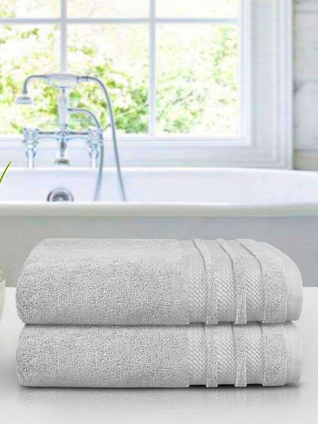 Trident Grey Set Of 2 625 GSM Solid Bath Towels Price in India