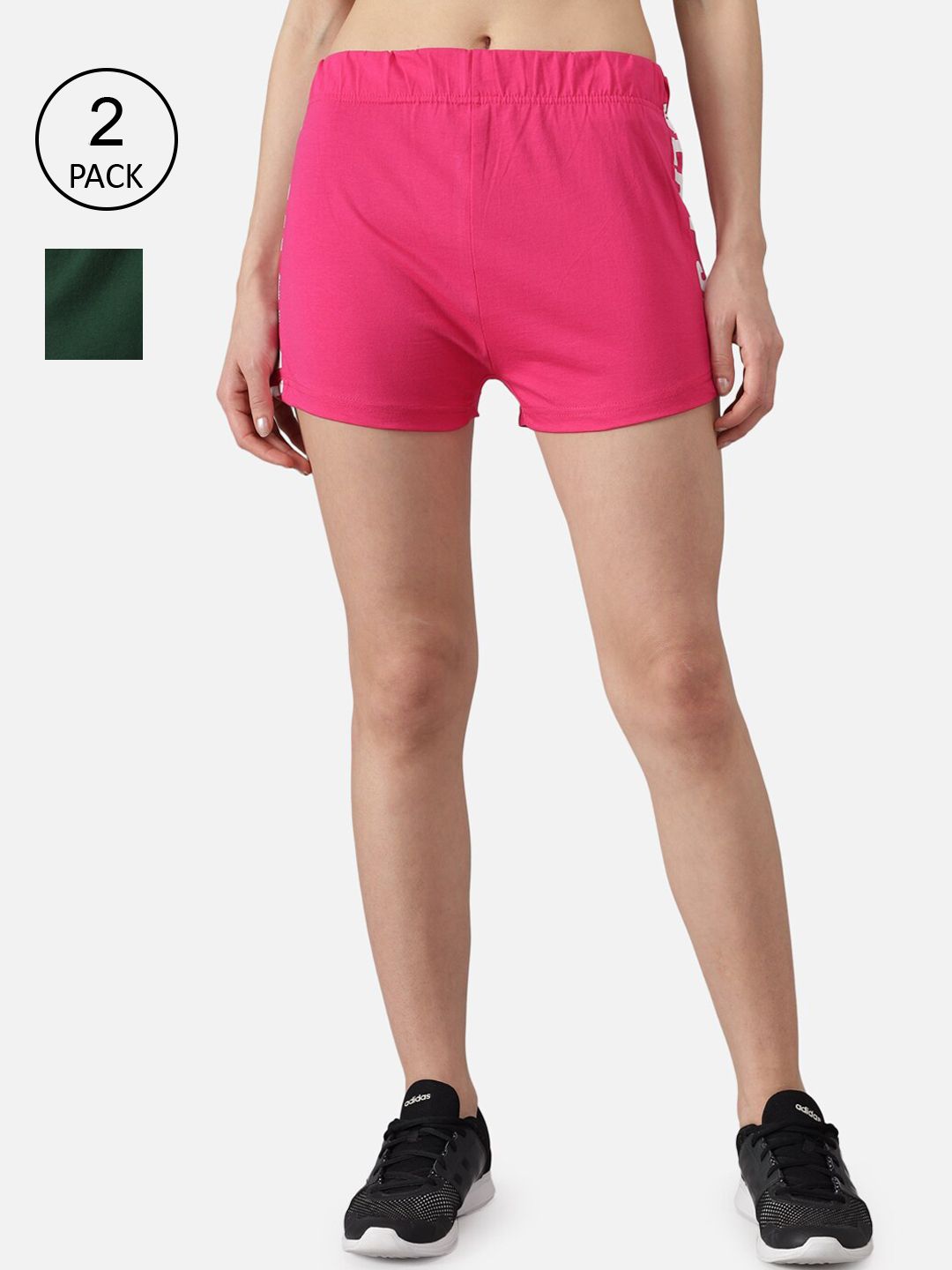 The Dry State Women Pack Of 2 Pink Solid Regular Fit Cotton Sports Shorts Price in India