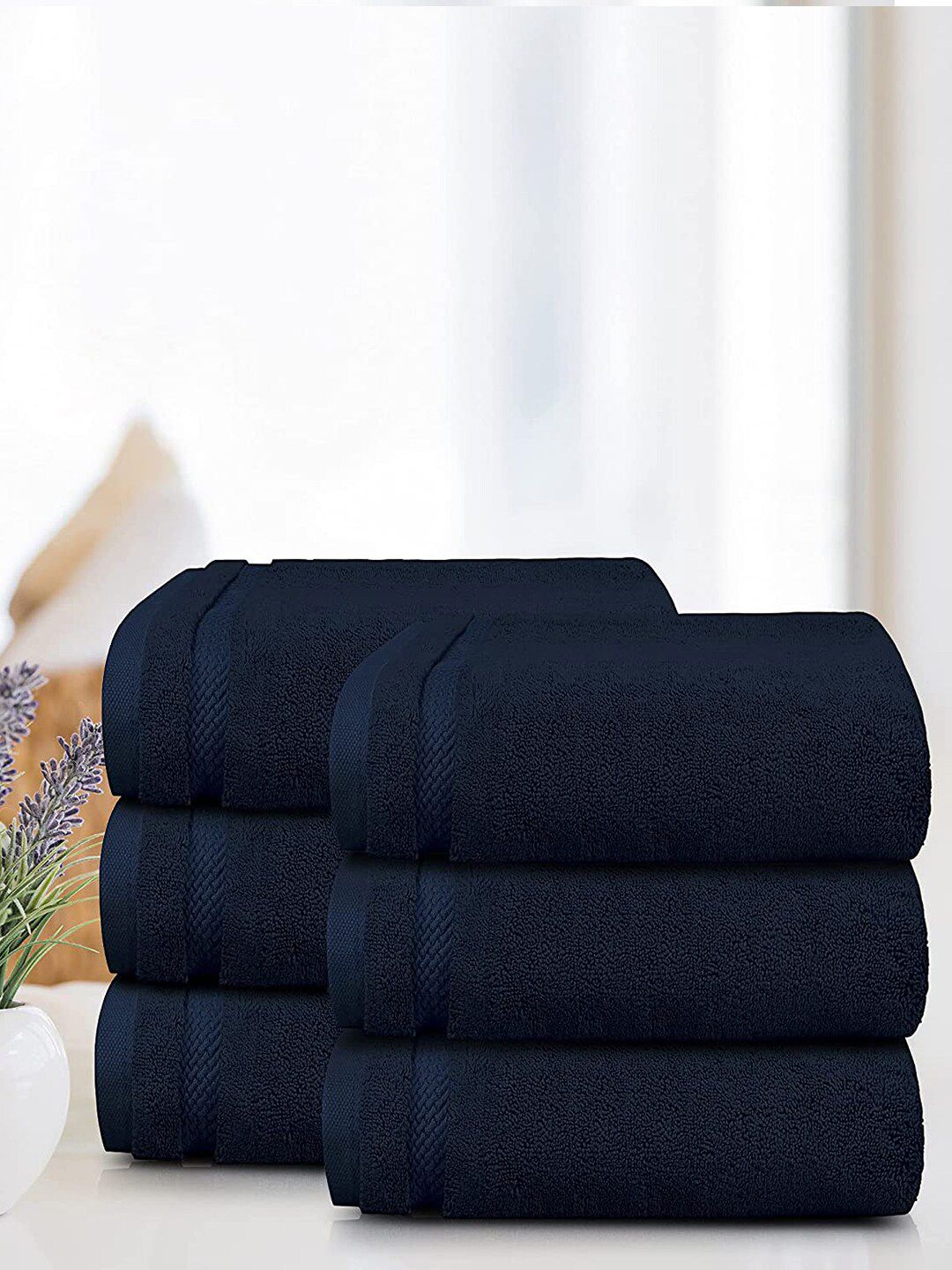 Trident 6 Piece Face Towel Set Navy Blue Luxury Collection 100% Cotton 625 GSM Price in India