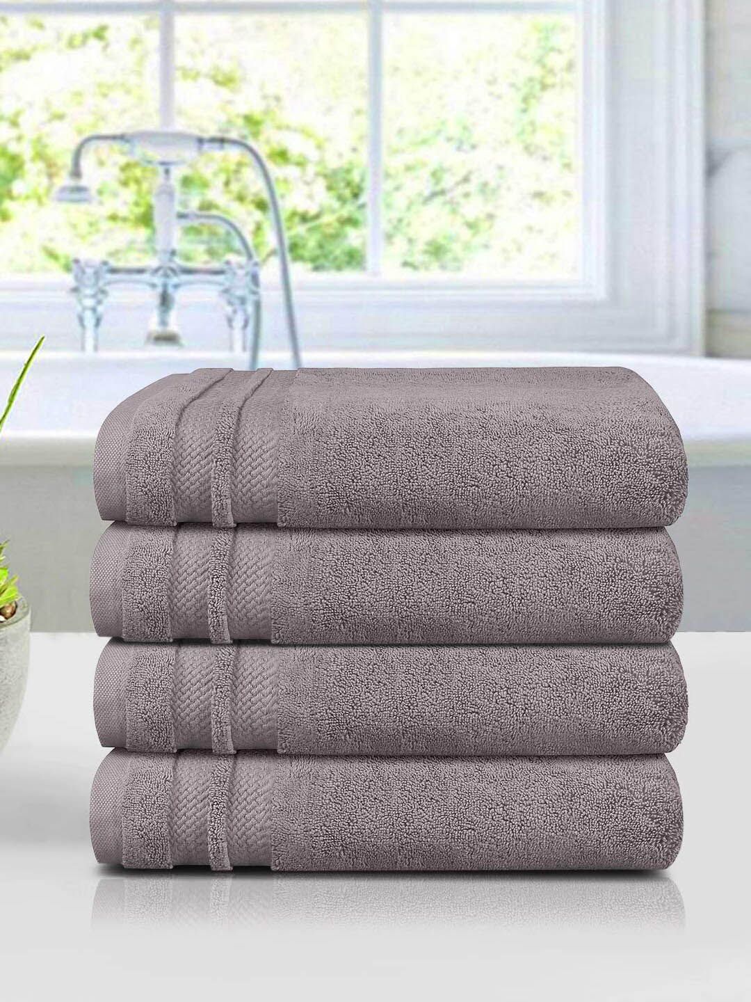 Trident Unisex Set of 4 Grey 625 GSM Cotton Bath Towel Price in India