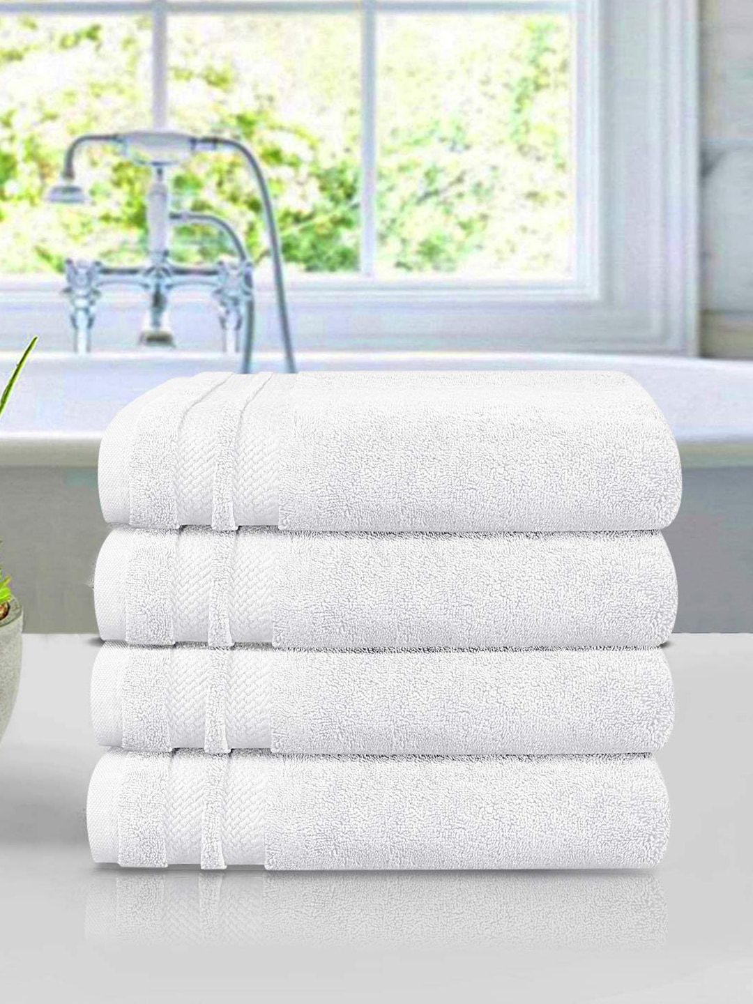 Trident 4 Piece Bath Towel Set White Luxury Collection 100% Cotton 625 GSM Price in India