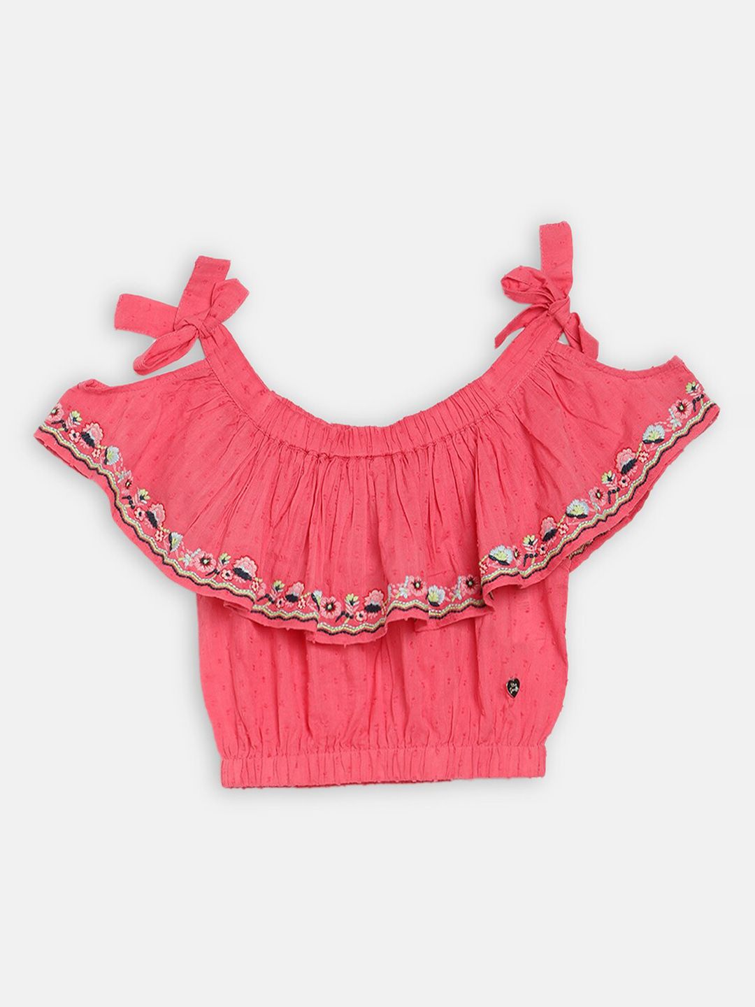 Blue Giraffe Girls Pink Embroidered Layered Blouson Top Price in India