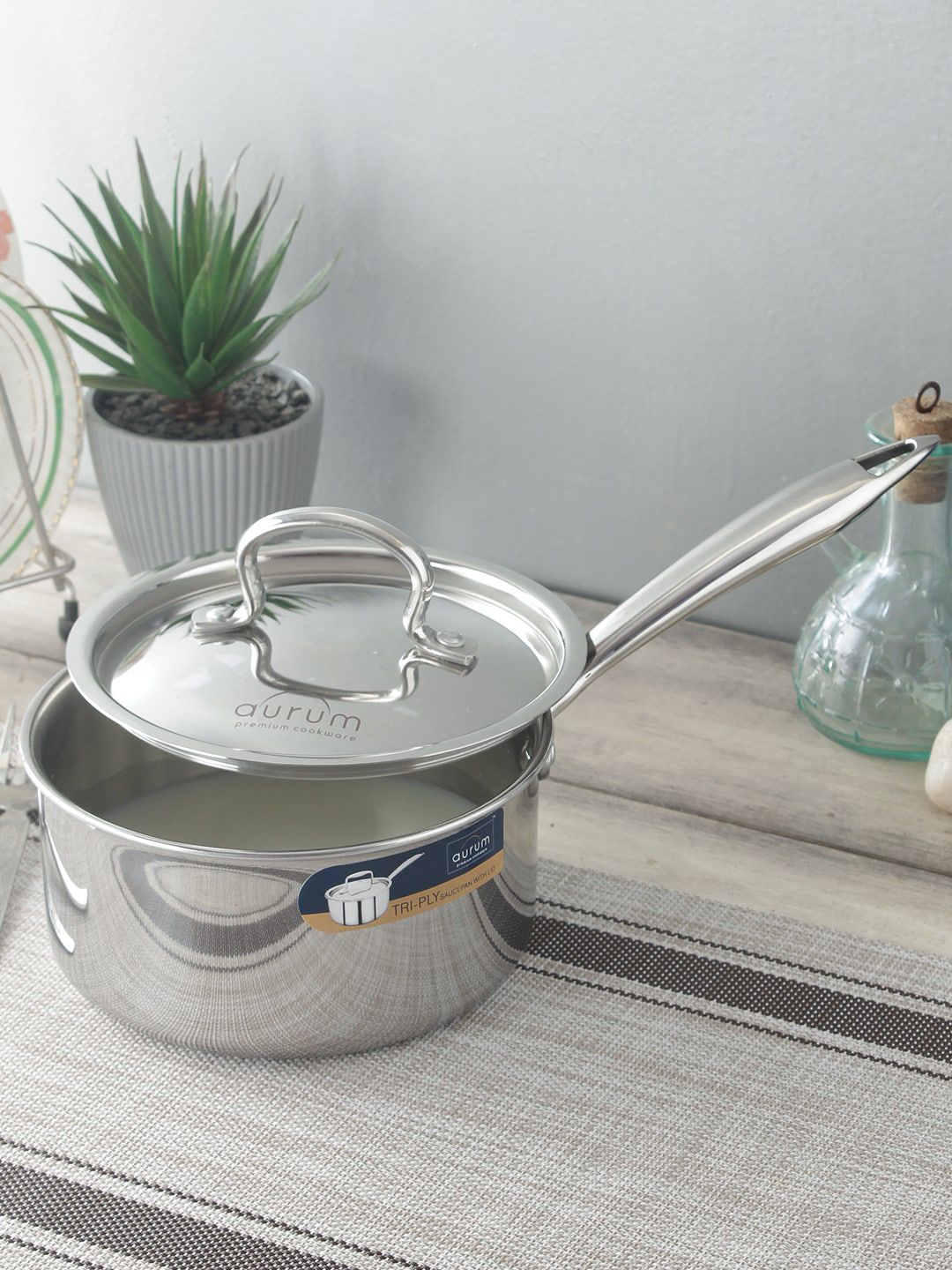 AURUM Silver-toned Saucepan with Stainless Steel Lid 1.4L Price in India