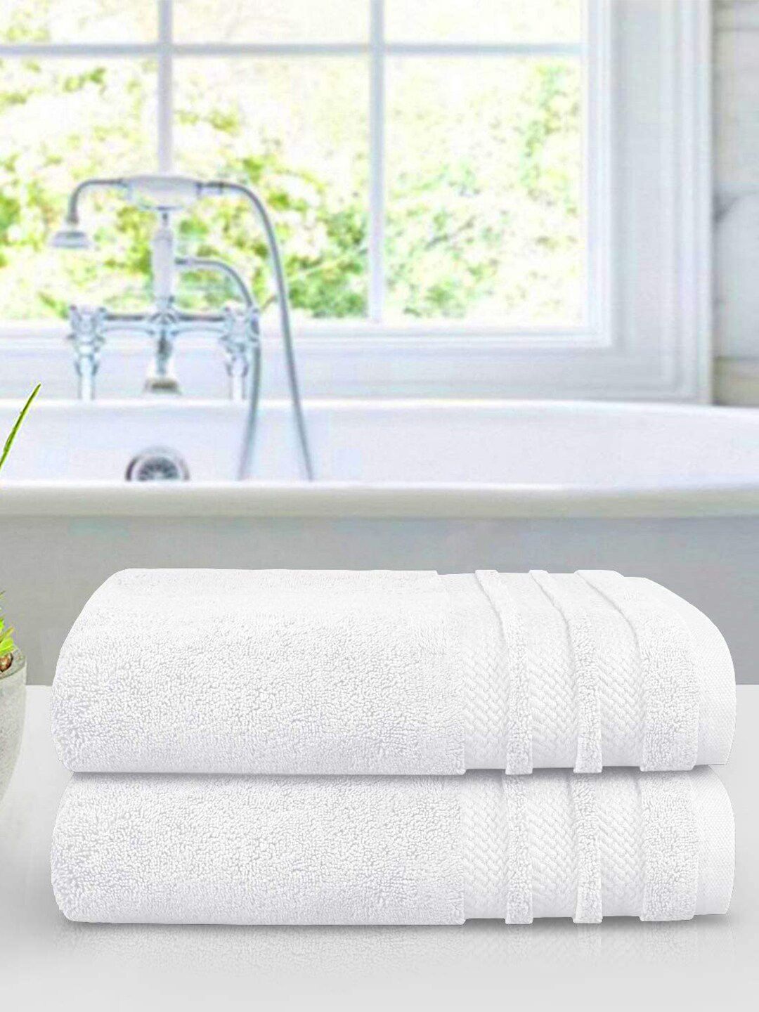 Trident 2 Piece Bath Towel Set White Luxury Collection 100% Cotton 625 GSM Price in India