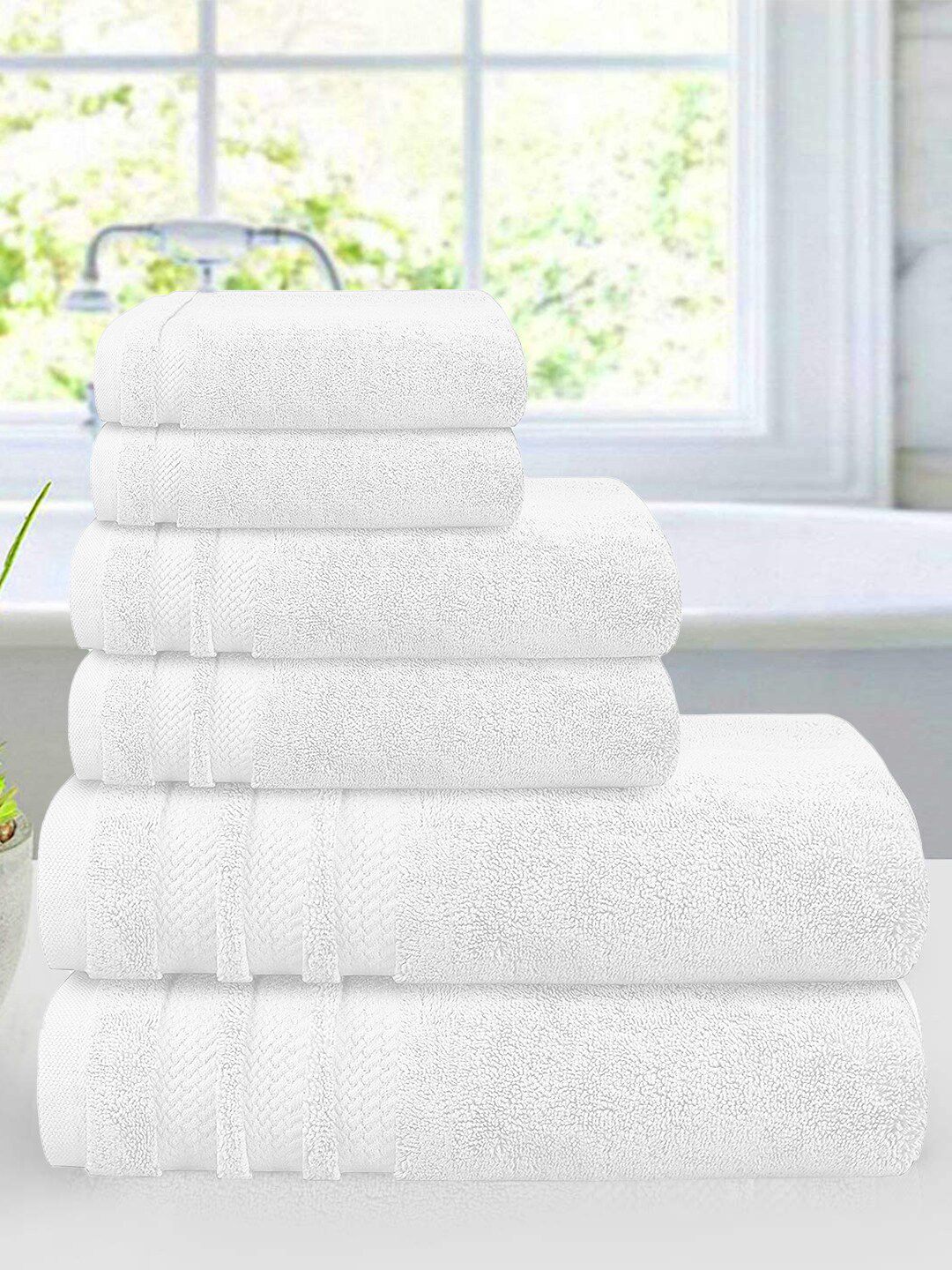 Trident Set Of 6 White Solid 625 GSM Soft & Plush Pure Cotton Towel Set Price in India