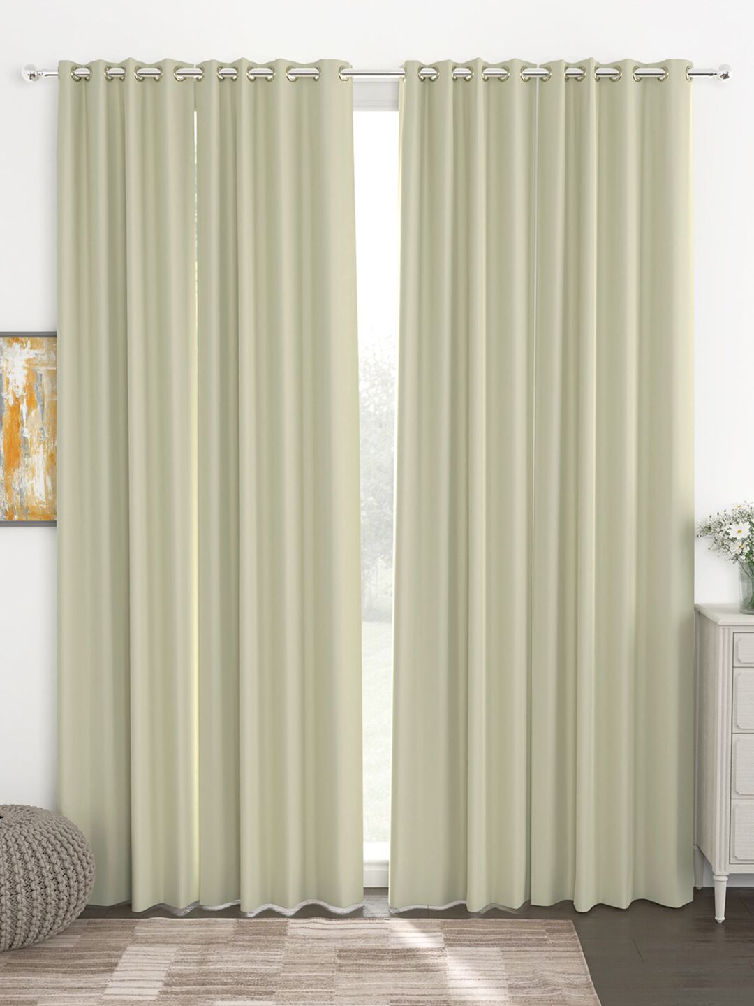 Story@Home Faux Silk Solid Solid 300GSM Beige Room Darkening Blackout Long Door Curtain - Set Of 4 Price in India