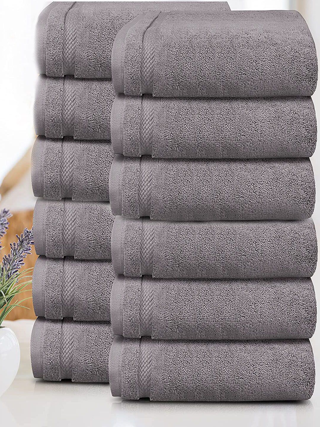Trident Pack Of 12 Grey 625 GSM Face Towels Price in India