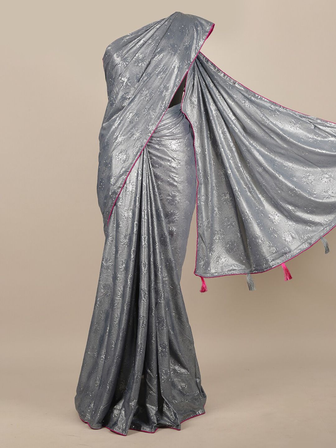 Pothys Grey Ethnic Motifs Zari Jute Silk Saree