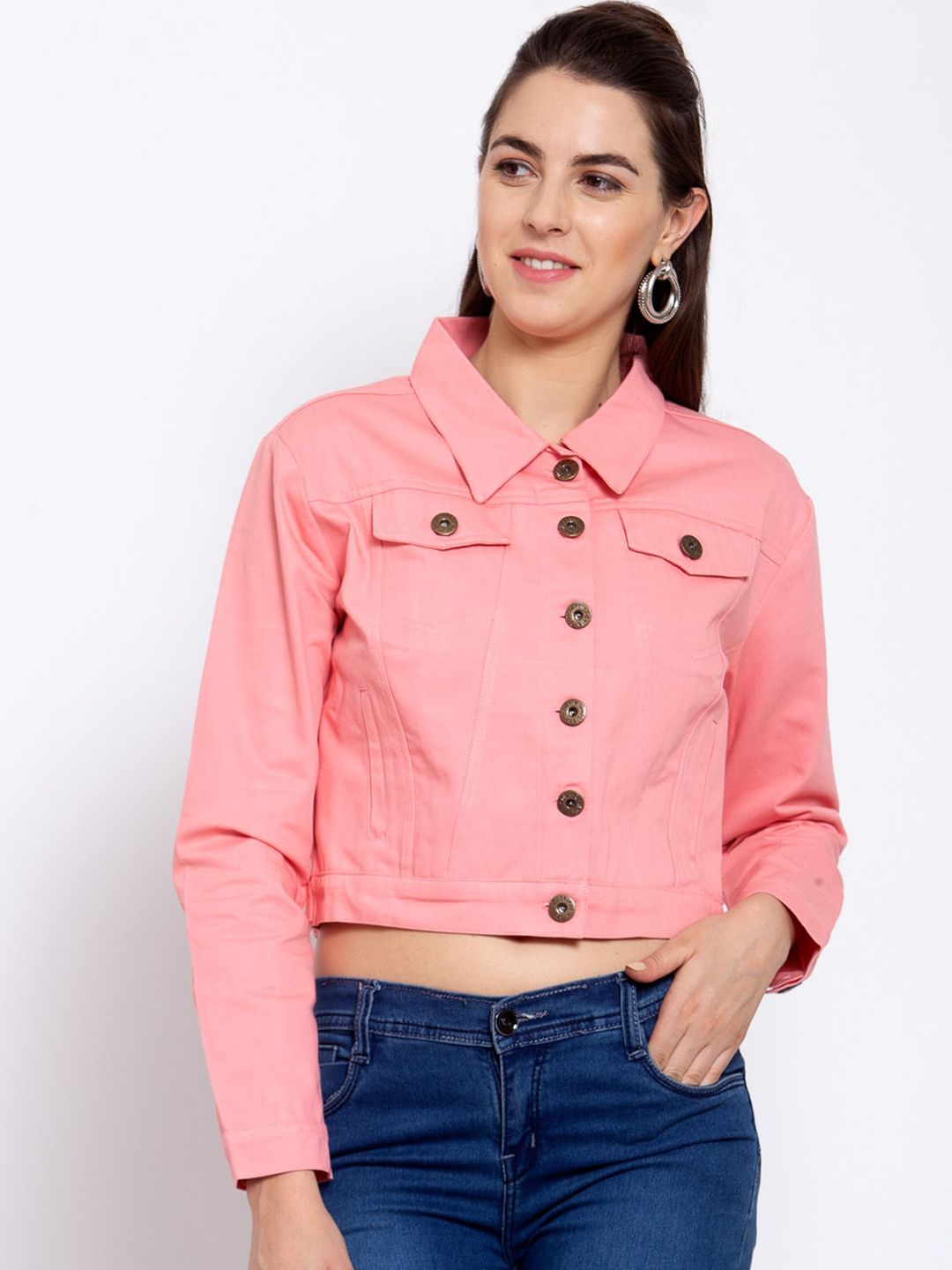 Style Quotient Women Pink Lightweight Crop Denim Jacket Price in India