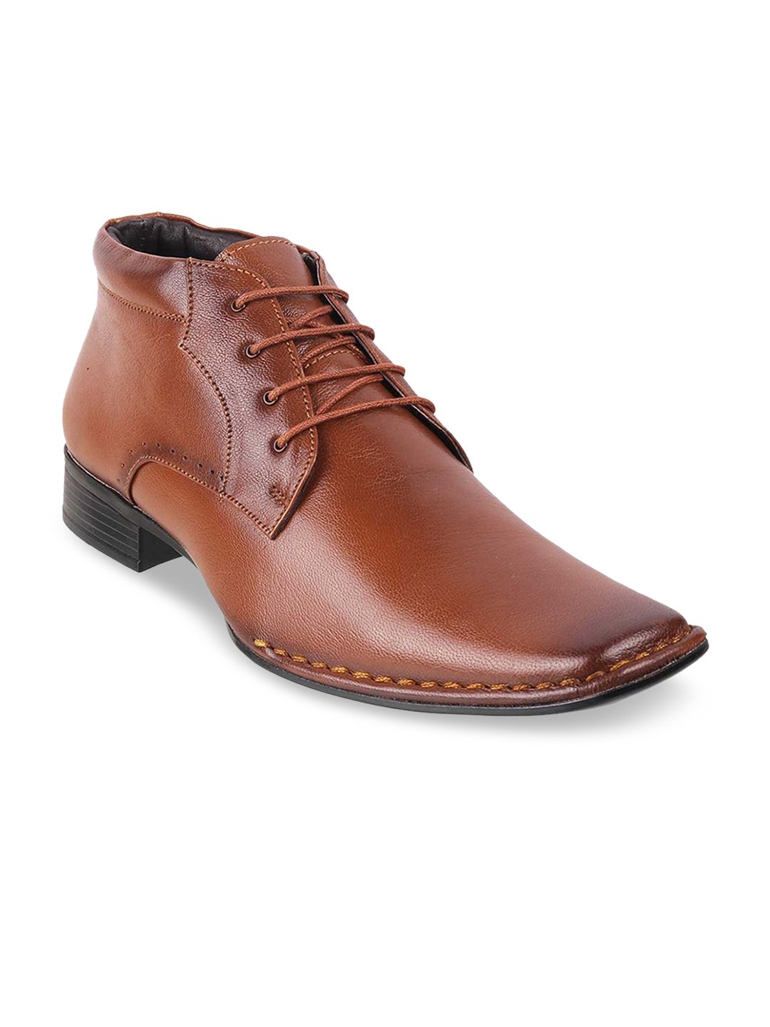 Mochi Men Tan-Brown Solid Leather Formal Derbys