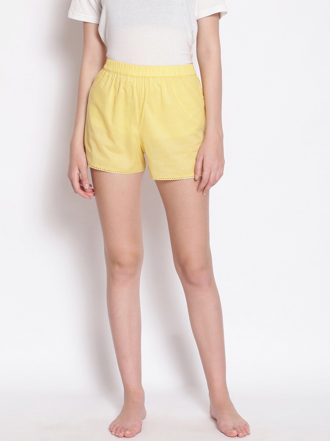 Oxolloxo Women Yellow Lounge Cotton Shorts Price in India