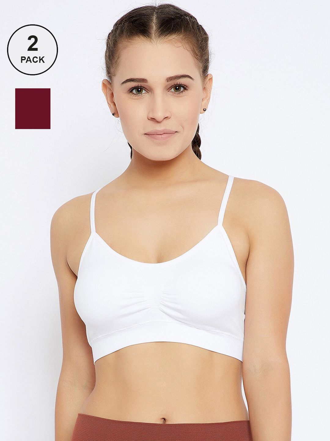 C9 AIRWEAR Pack Of 2 White & Maroon Full Coverage Lightly Padded Workout Bras P2135 Price in India