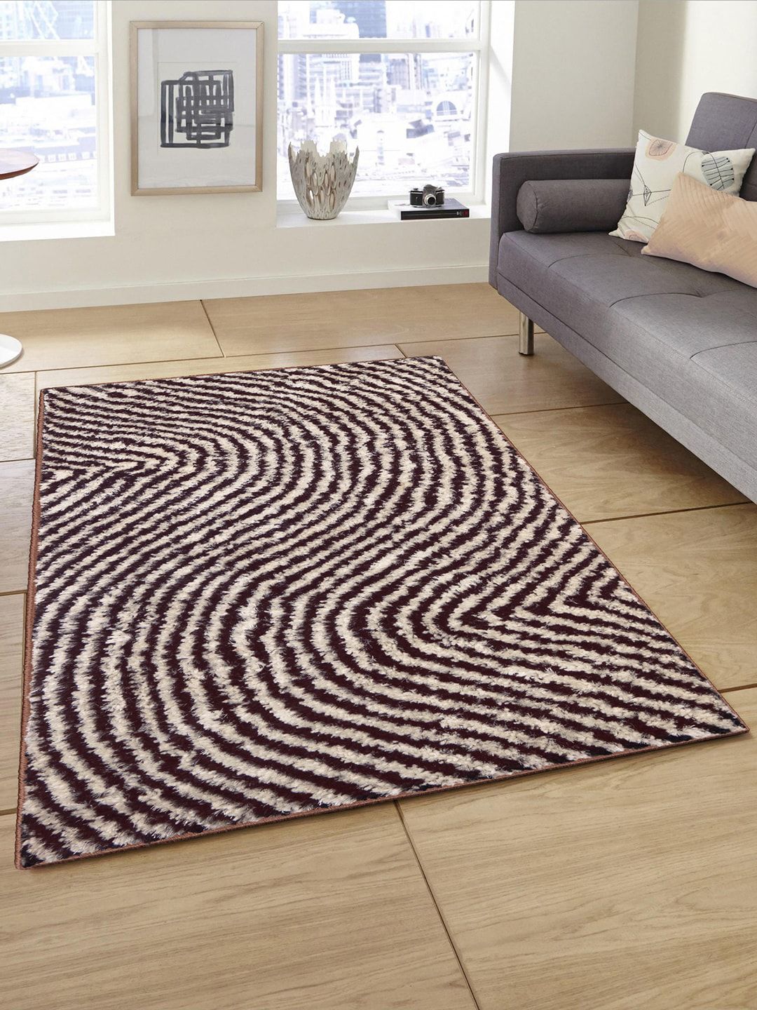 Story@home Beige & Brown Striped Anti-Skid Area Carpet Price in India
