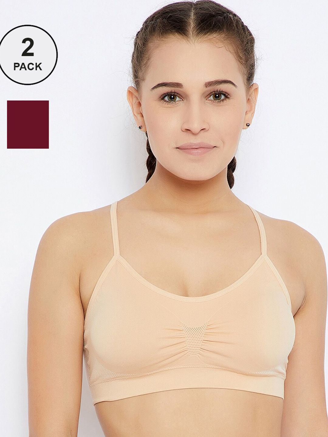 C9 AIRWEAR Cream & Maroon Set of 2 Everyday Bra Full Coverage Lightly Padded Price in India