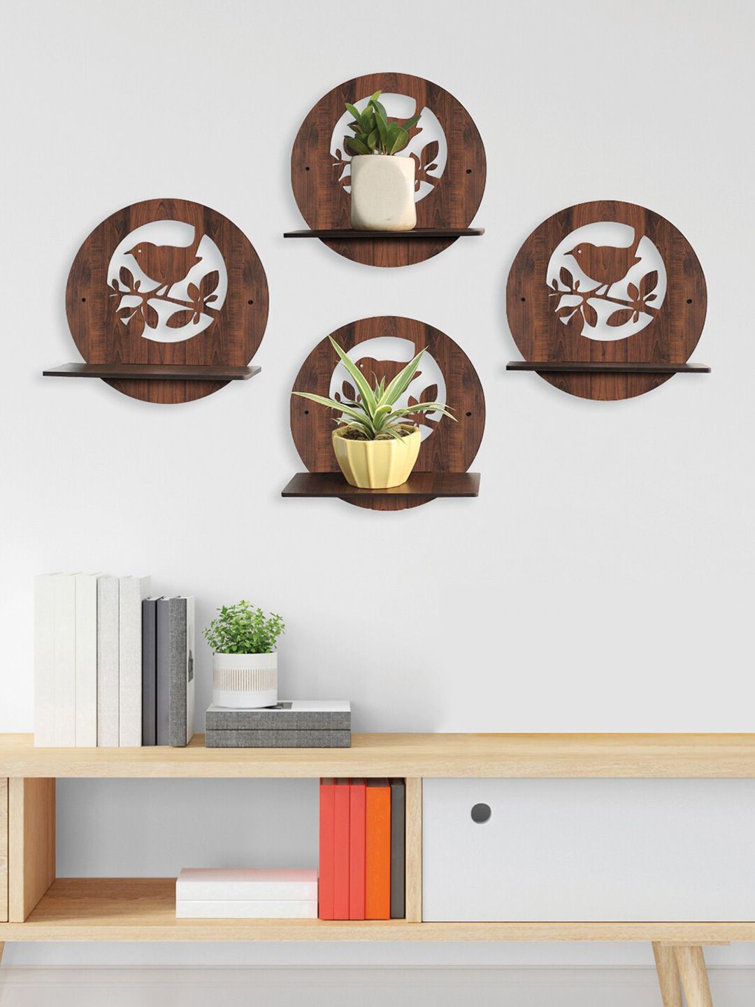 RANDOM Set Of 4 Brown MDF Basic Wall Shelves Price in India